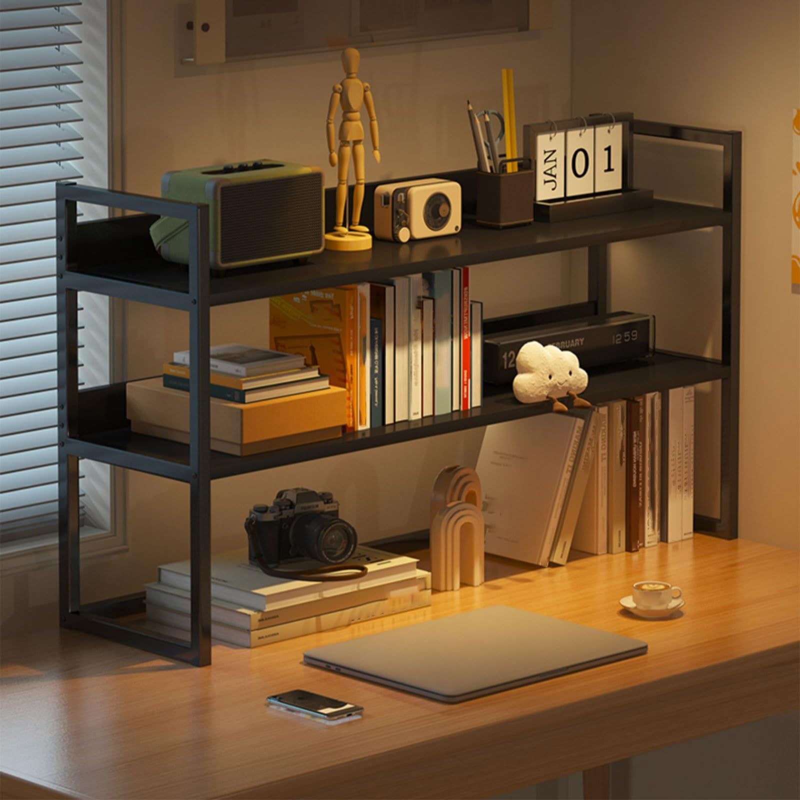 Bibliothèque de bureau à 3 niveaux, rack en H pour ordinateur