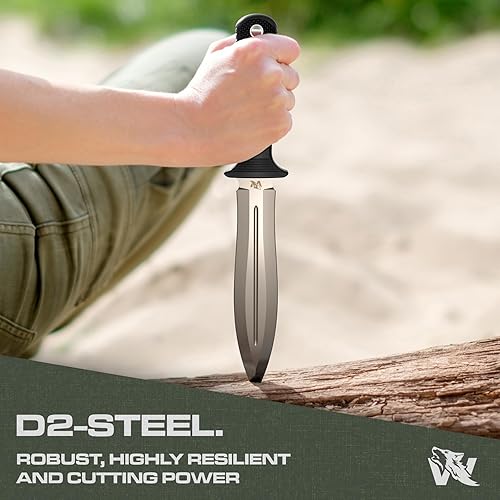 Miniatura 9 de ODENWOLF W-Catcher Cuchillo de hoja fija con funda  Cuchillo de caza grande hecho de acero D2  Cuchillo de doble filo de hoja fija grande con mango