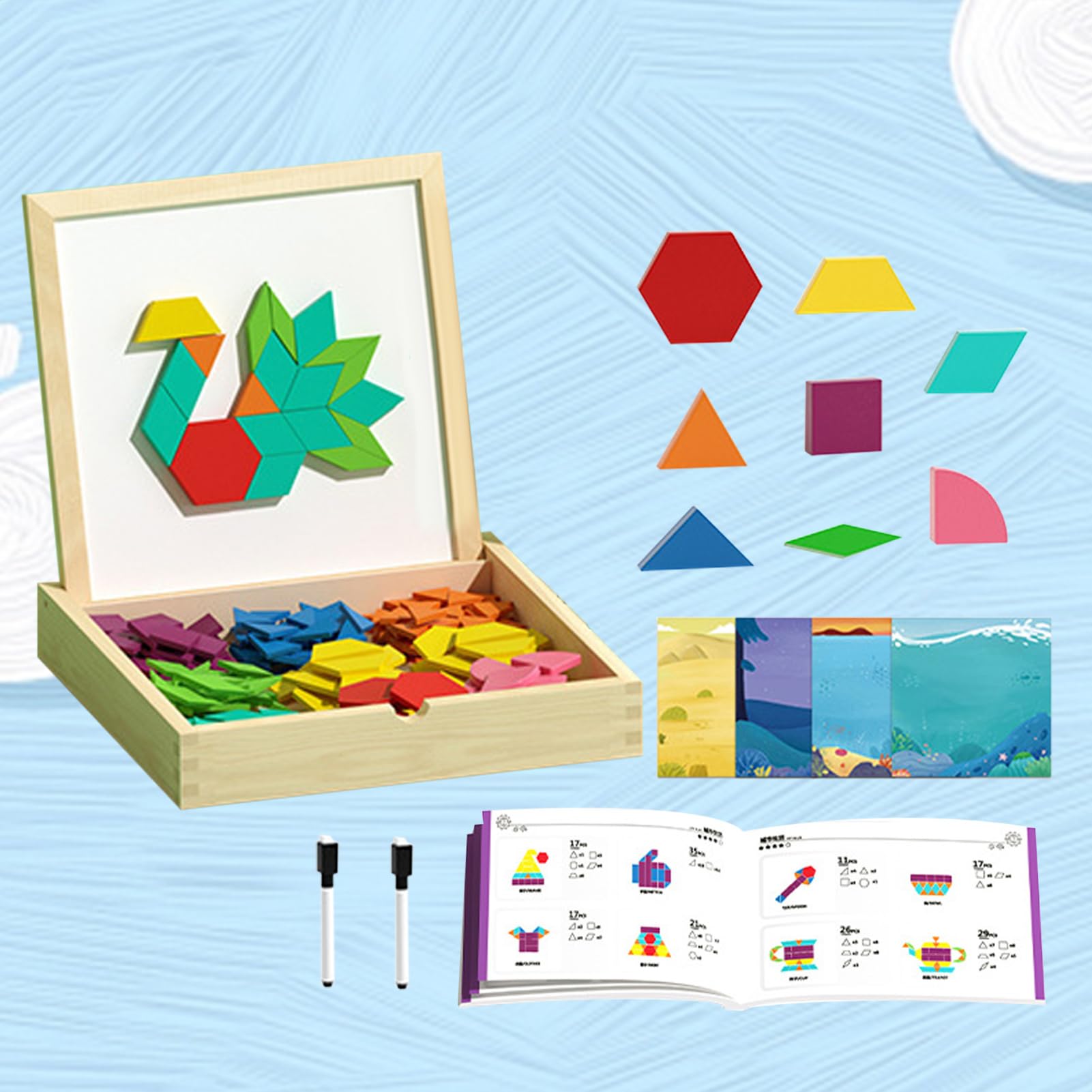 Zestaw Drewnianych Bloków Magnetycznych Wzory Geometryczne Wzory | Zabawki Edukacyjne Dla Dzieci - Karty Geometryczne Koncepcje Dla 4 Do 8