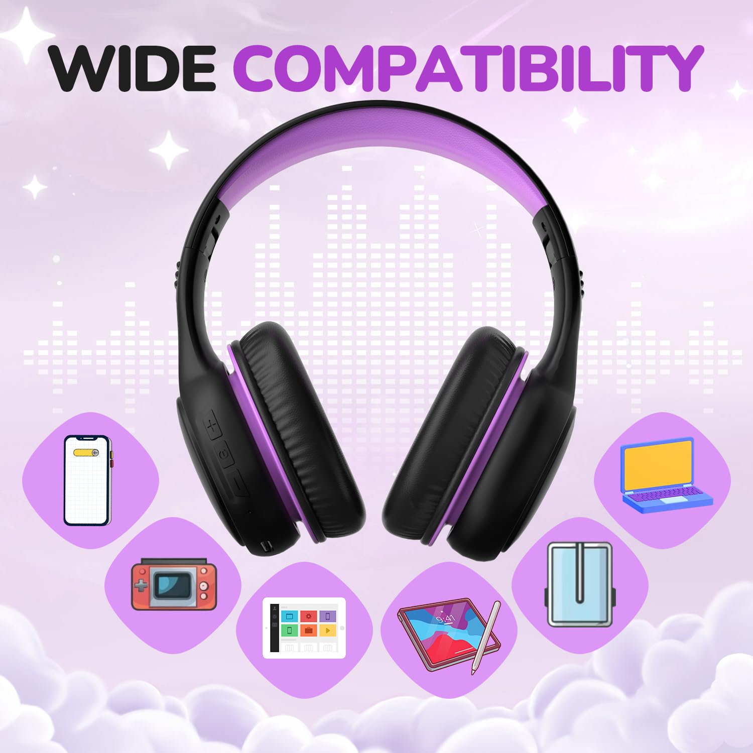 JoySpark Auriculares Bluetooth para niños, 60 horas de reproducción, Bluetooth 5.4, auriculares inalámbricos para niños, carga rápida tipo C, volumen limitado de 85/94 dB, auriculares inalámbricos