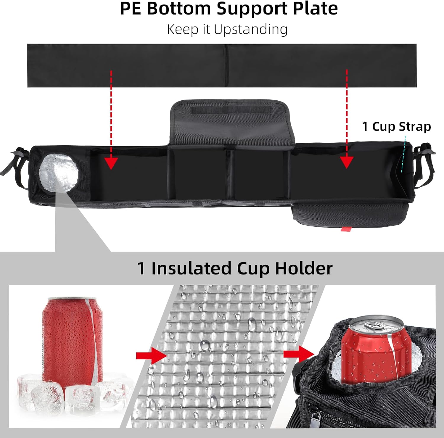 Golf Cart Storage Basket No Drilling Front Inner Basket w/Insulated Cup Holder, Dash Tray Organizer Compatible with EZGO Club Car Yamaha, 1680D Waterproof Oxford, No Affect Windshield