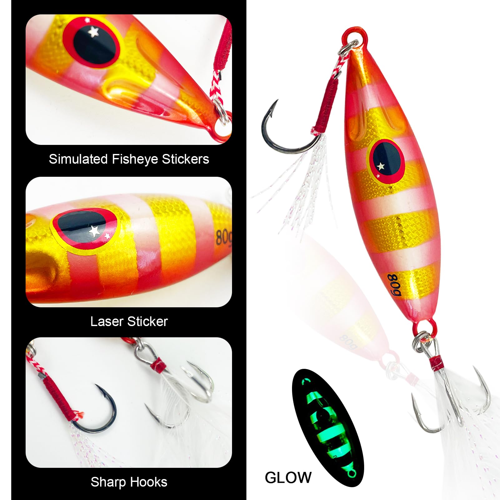 Kit di esche da pesca in metallo con cucchiaini da jigging con esche morbide, girelle a scatto, ami per pesca a traina, pesca in mare, esche jigging per spigola, sgombro, halibut