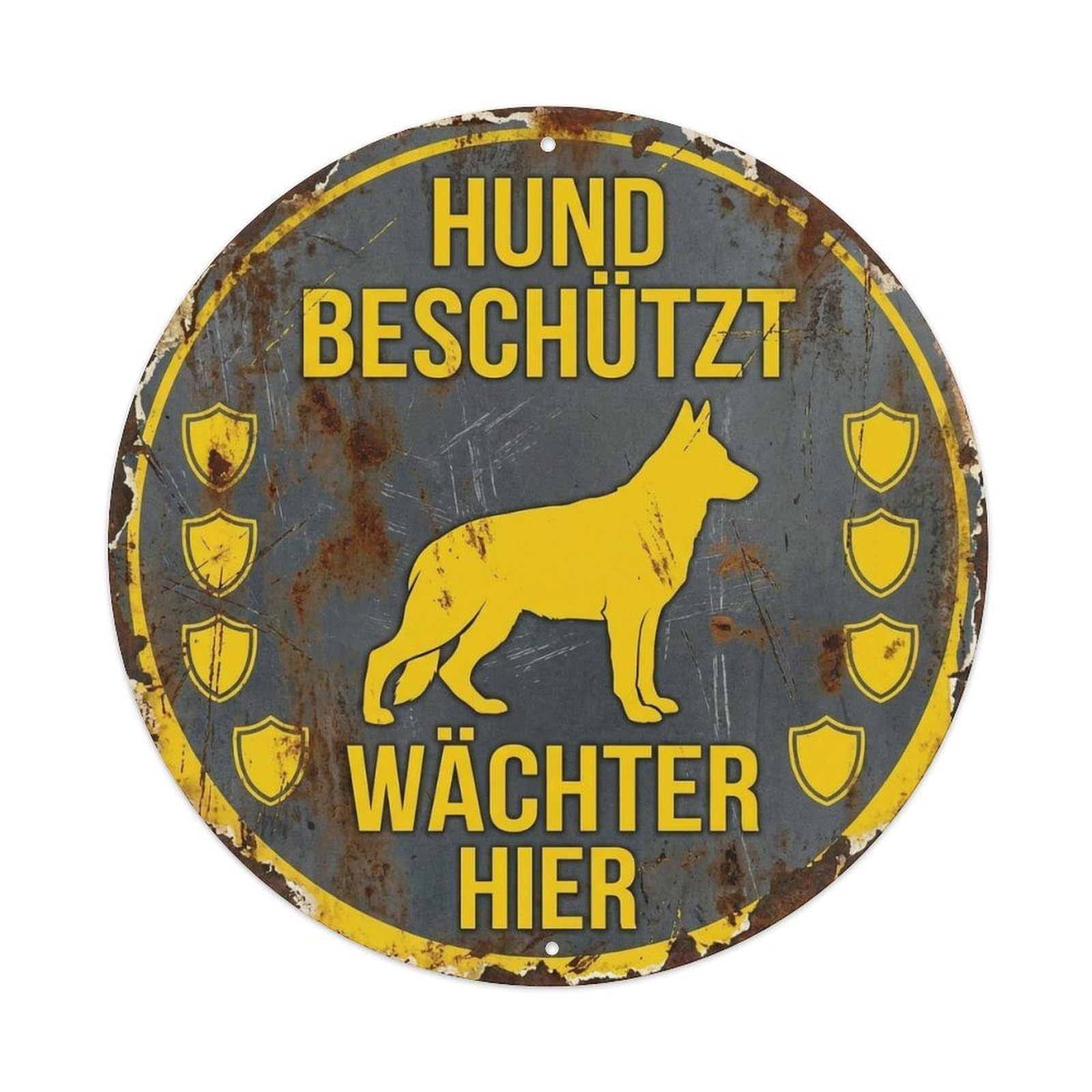 Dog Guardian Patrol Round Wall Hanging Metal Tin Sign