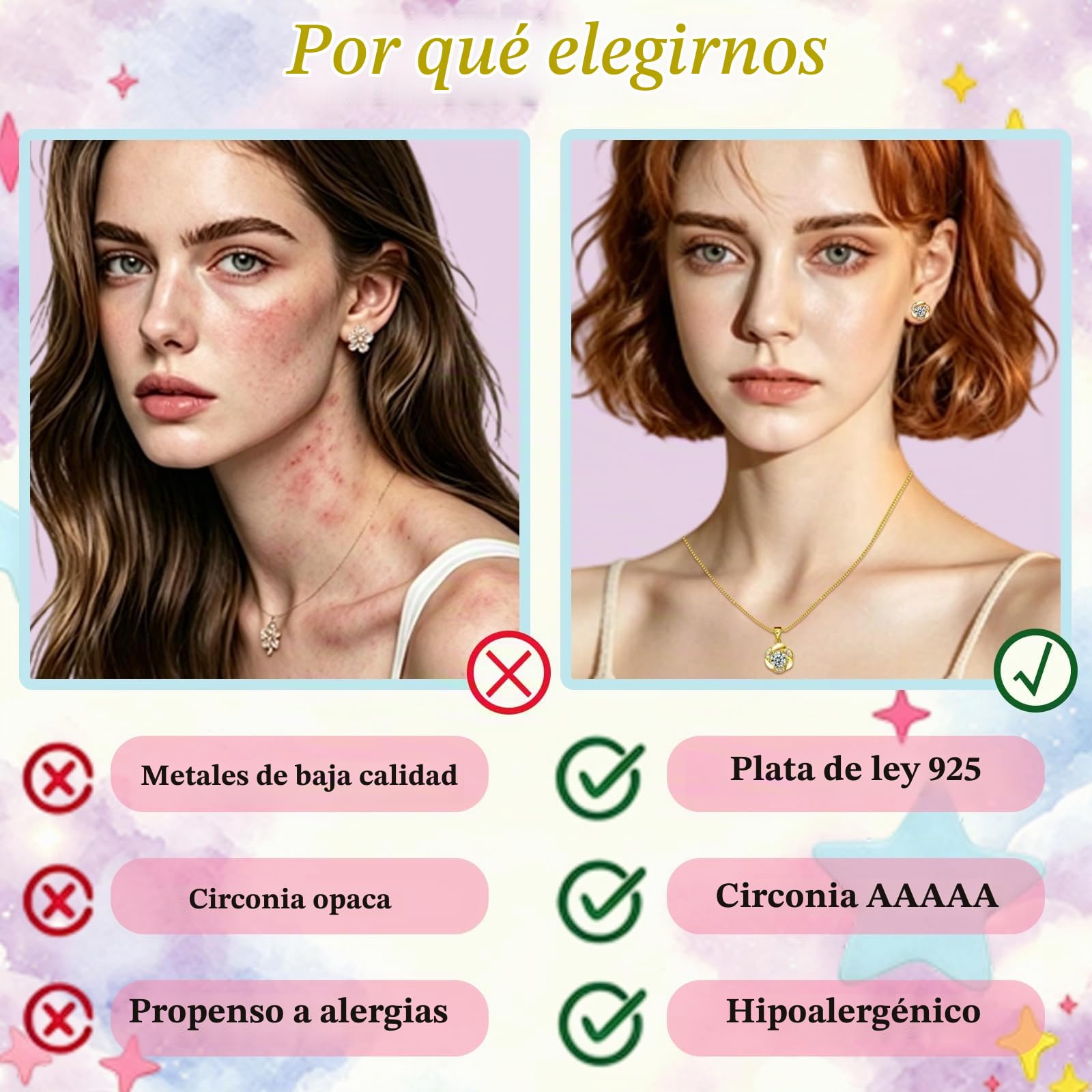 Juego de joyas de plata 925, juego de joyas para mujer, collar de flores y pendientes con circonita blanca, collar de plata con colgante de flores y pendientes con caja de regalo de cumpleaños