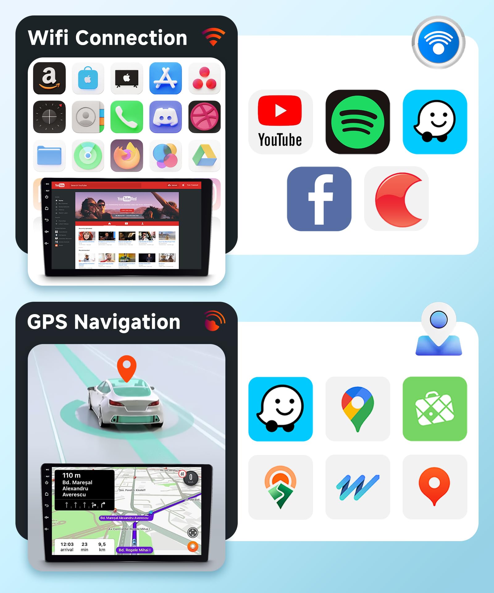 【2+64G】 Hodozzy Carplay Android Auto Autoradio pour Peugeot 407 2004-2011,9 Pouce Touchsreen Bluetooth Poste Radio Voiture avec GPS/WiFi/RDS/FM/USB+Camera de Recul