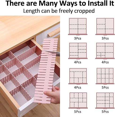 Miniatura 6 de TWUTGAYW - Organizador de cajones de rejilla rosa de 14.5 pulgadas para calcetines, divisor de cajones de almacenamiento de plástico ajustable,