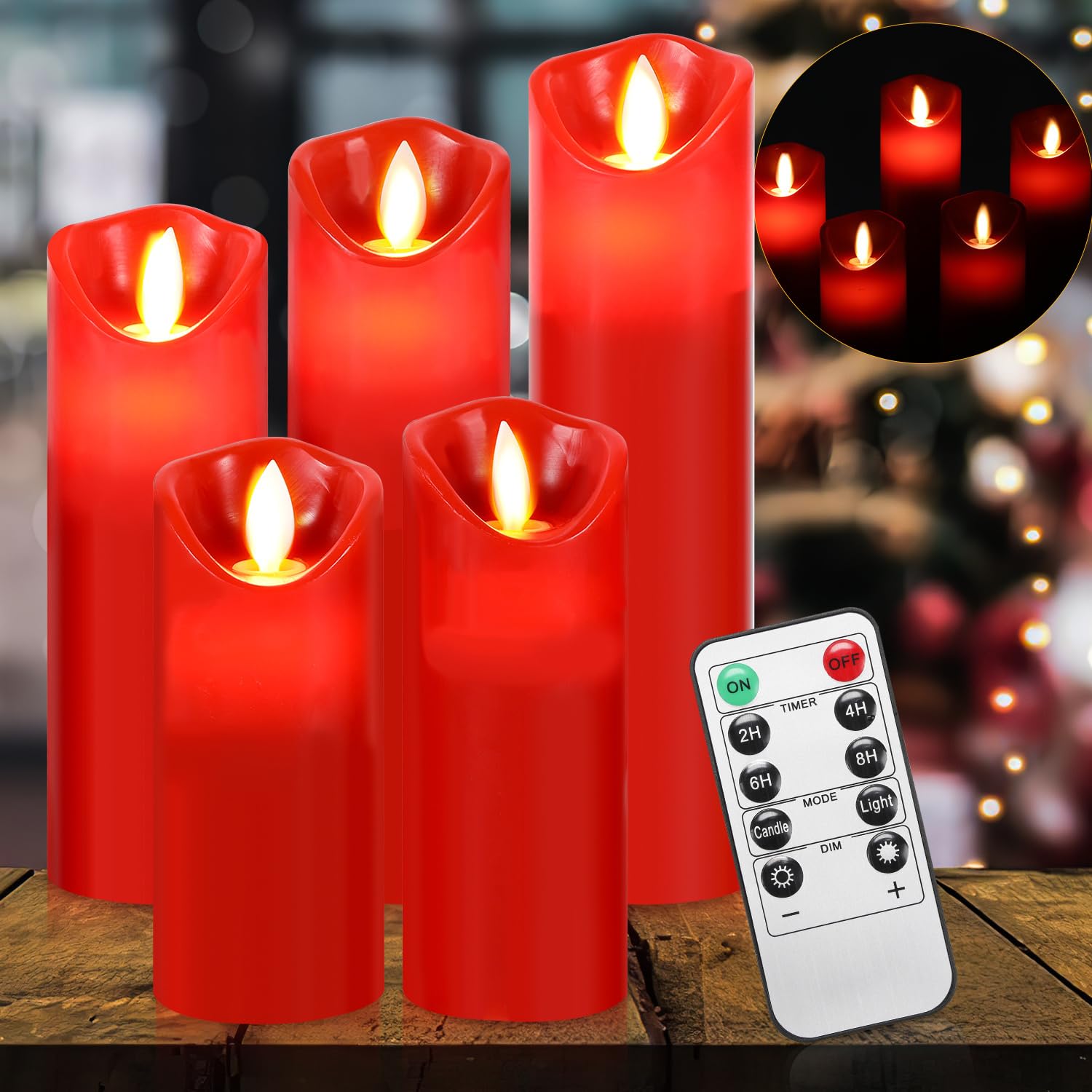 Randaco Candele a LED rosse con telecomando, 10 pezzi, 2 pezzi, funzionamento a batteria, candele tremolanti, decorazione festiva per grandi eventi