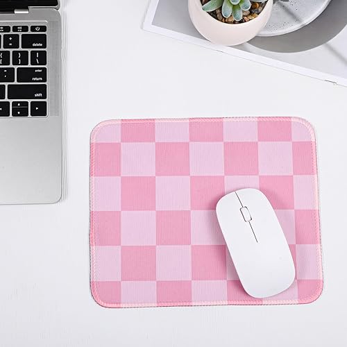 Miniatura 5 de Alfombrilla de mouse rosa cuadrada con base de goma antideslizante, patrón retro a cuadros, textura de computadora, bonita decoración de laptop,