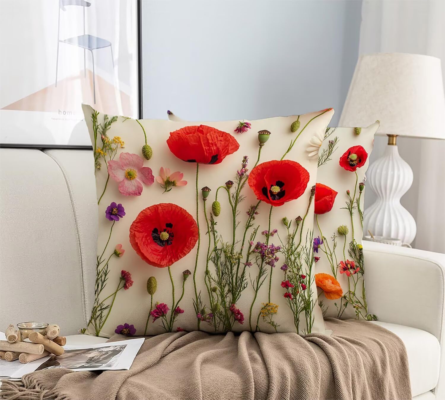 Coussin Exterieur Lin Carré Rouge 55x55cm Doux Premium Décoratif Lot de 2