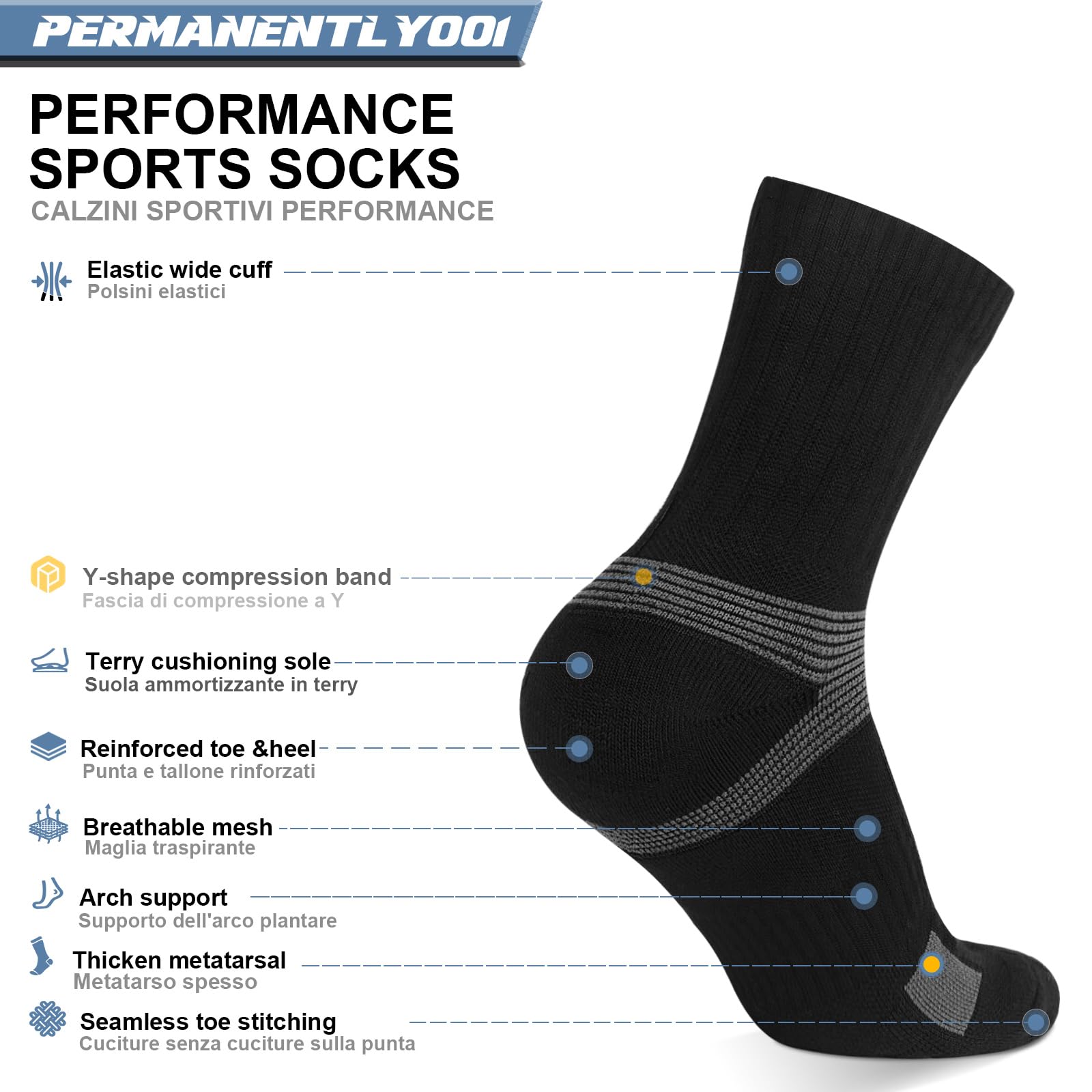 6-Paia Imbottiti Calzini Sportivi Uomo Donna, Calzini da Tennis Anti-vesciche Traspiranti in Cotone, Calzini Allenamento Prestazionali Pallavolo Pickleball Padel Badminton Corsa Basket Trekking