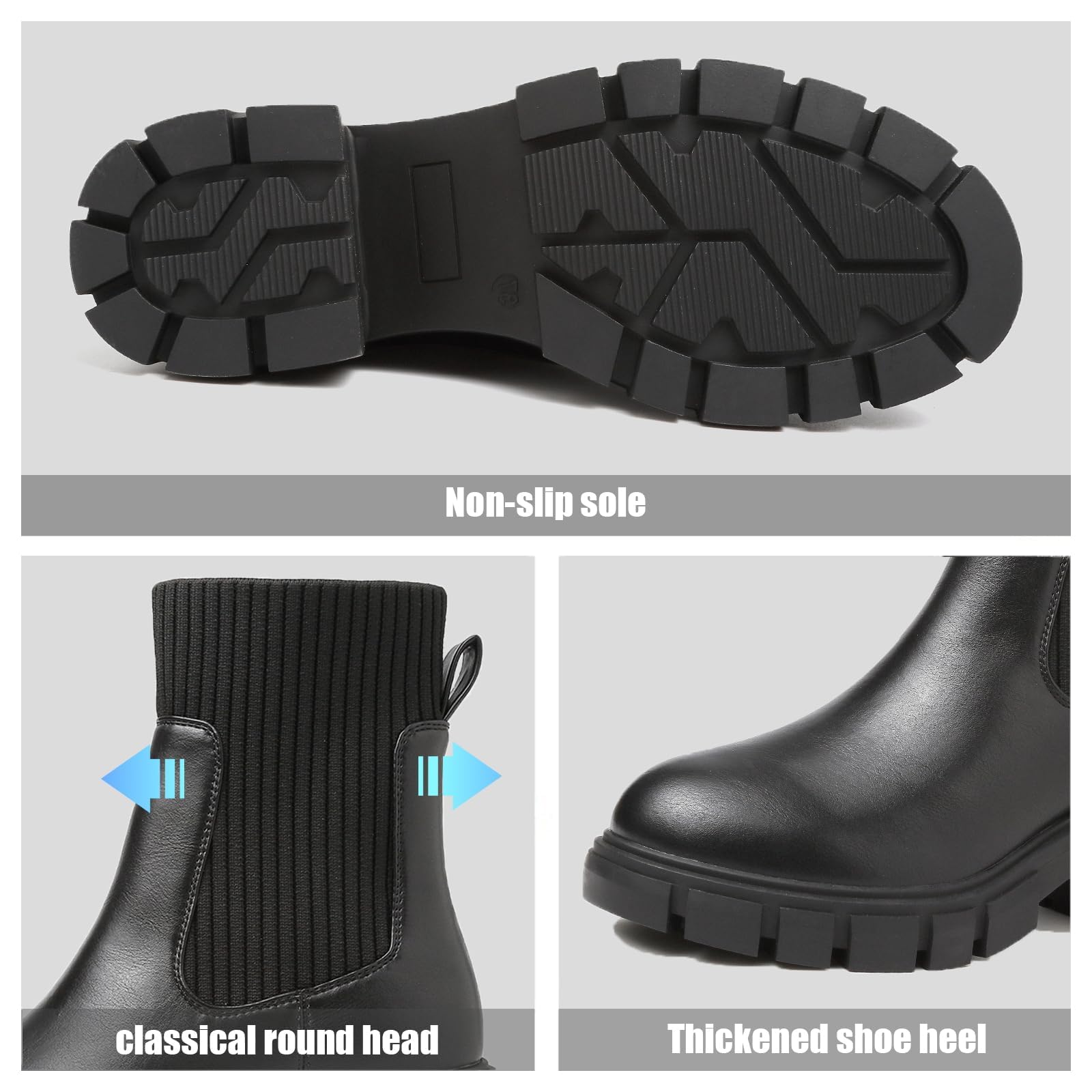Womens Boots Chelsea Boots Women Ankle Boots Platform Ladies Walking Waterproof Chunky Heel Lug Sole Slip On Boot