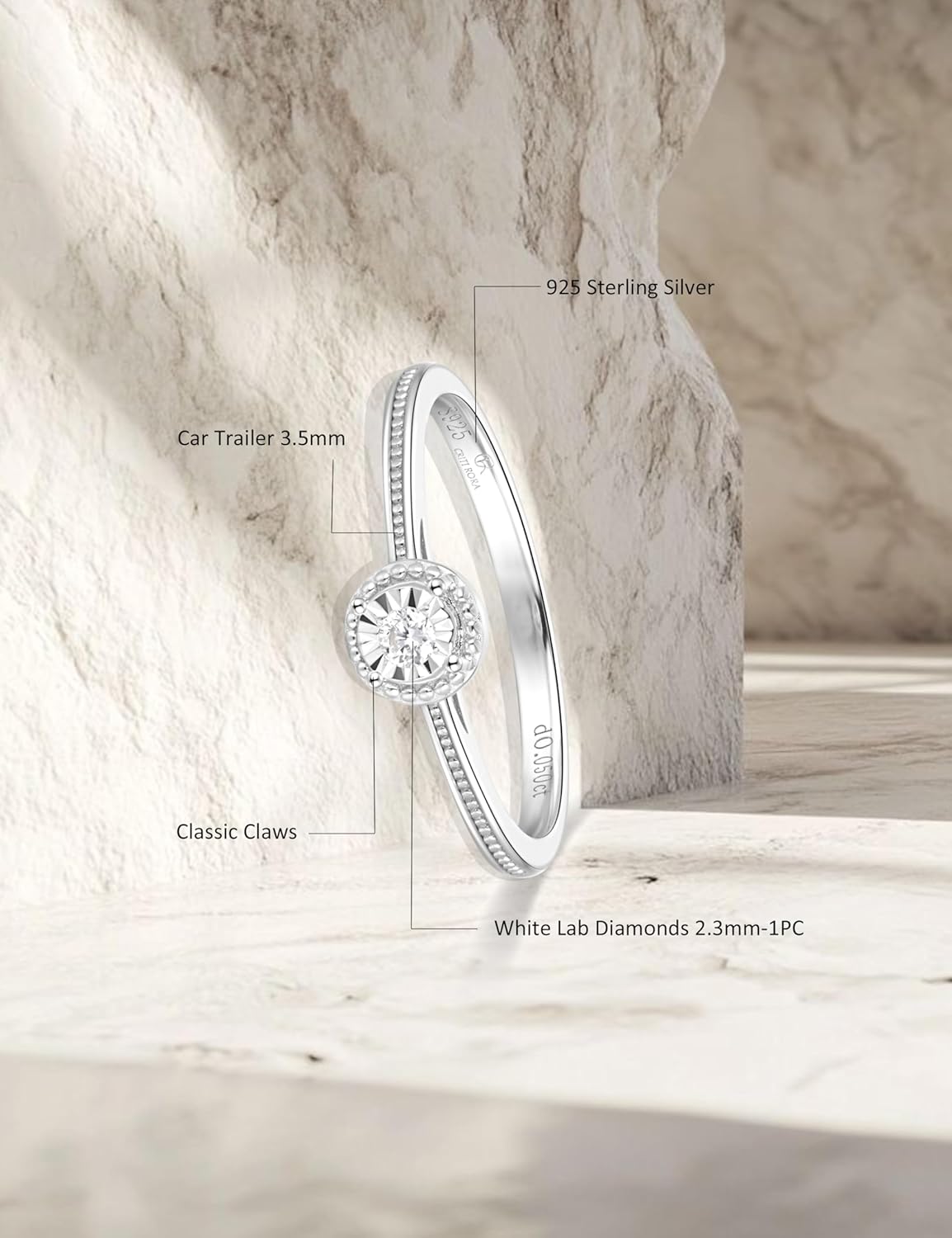 CRITI RORA 925 Sterling Silver Lab Grown Diamond Engagement Ring,Classic Solitaire Promise Wedding Band - Image 5