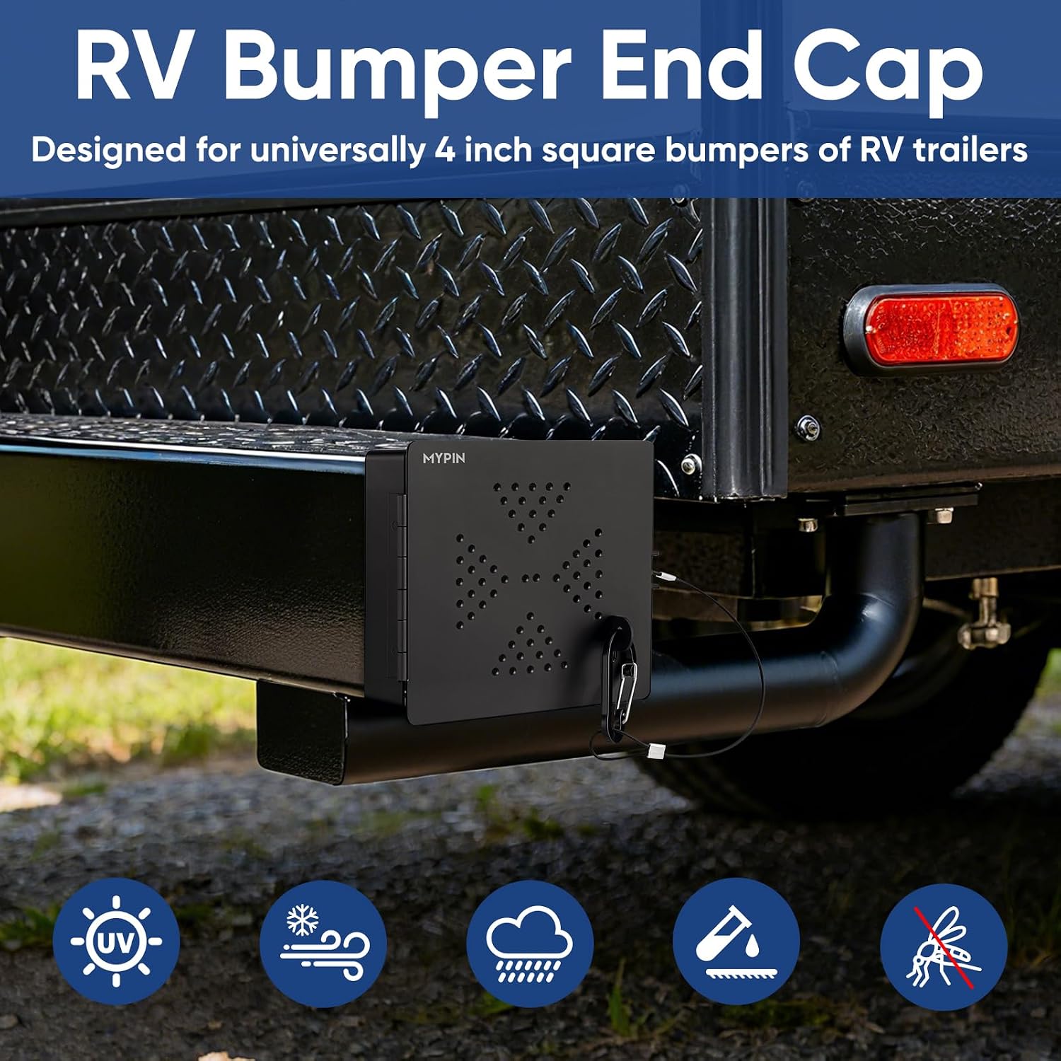MYPIN 2 Pack RV Bumper End Cap, Fits Standard 4 Inch Square Camper Bumper,Heavy-Duty Hose Storage Protective Cover with Vent Holes, Travel Trailer Accessories