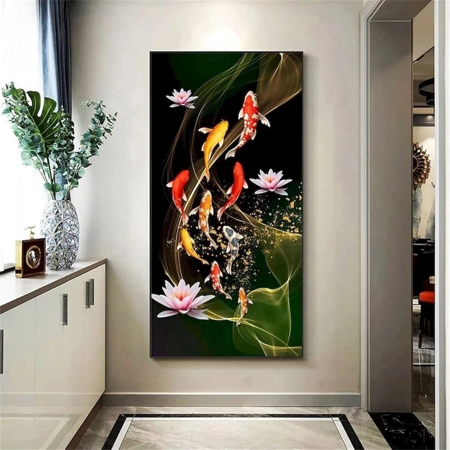 Wenpeef Koi Fish Diamond Painting Large 40x90cm Diamond Art Full Round Drill Diamond Dots Paint by Numbers Gem Crystal Arts & Crafts Supplie for Home Wall Art Painting Canvas Decor 16x36in W-5981