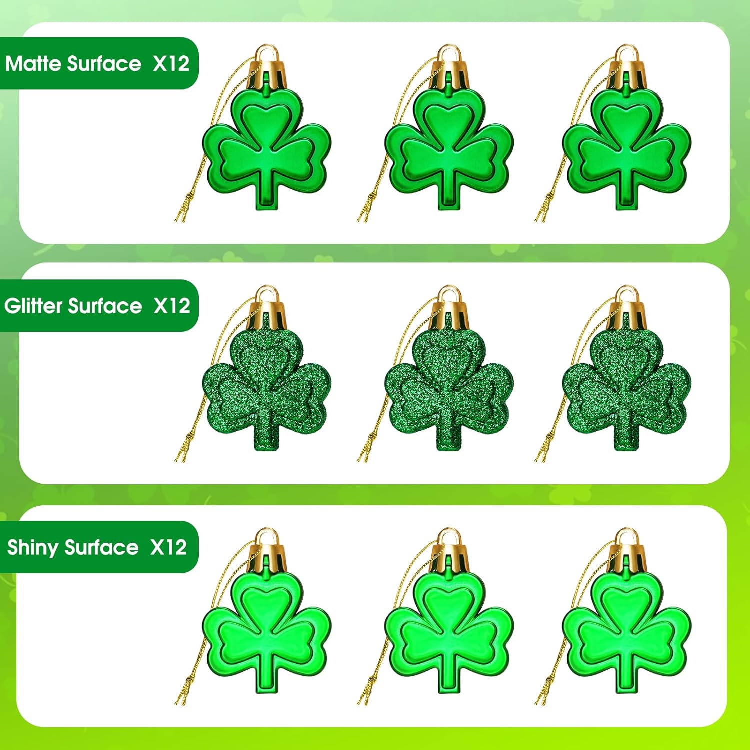 36Pcs St Patricks Day Decorations St Patricks Day Decor Shamrock Ornaments Hanging Tree Decorations Spring Lucky Irish Day Home Table Tree Party - Image 3