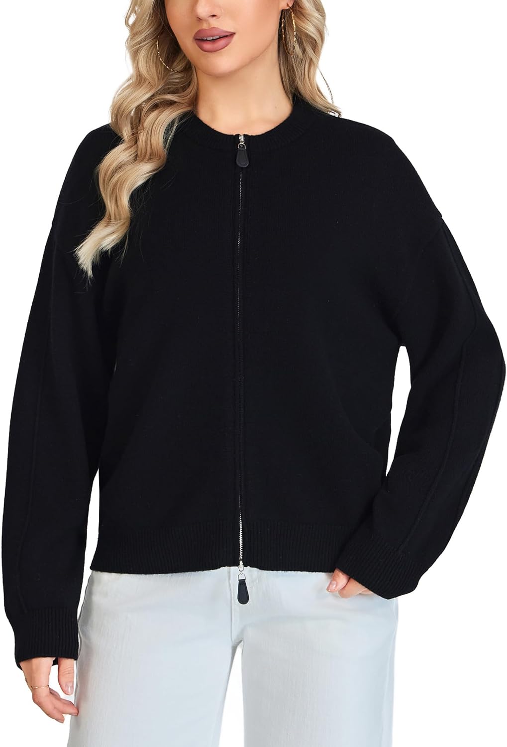 Zip Up Sweaters for Women - 100% Merino Wool 2-Way Hidden Zipper Cardigan Chunky Warm Knit Sweater Jacket for Winter