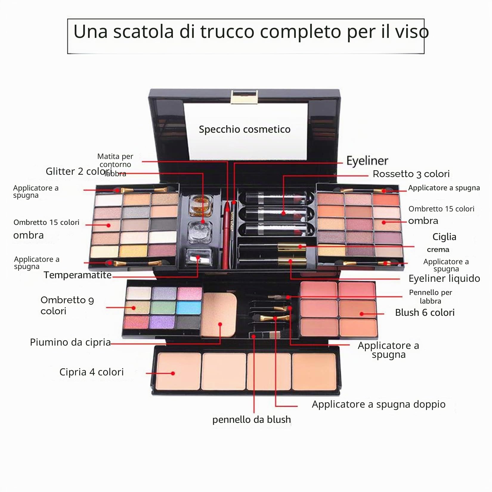 FantasyDay Set di Trucchi per Occhi Viso e Labbra - 54 Colori