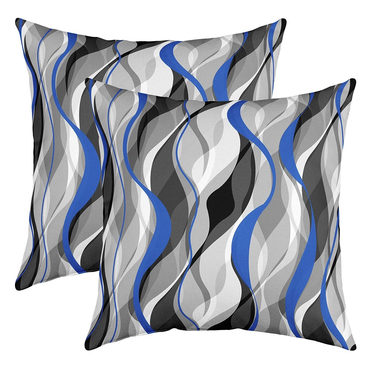 Loussiesd Blue Grey Black Stripes Reversible Throw Pillow Covers Kids Geometric Pillow Covers Home Decor for Square Cushion Covers Set of 2 Modern Striped Art Abstract Art 18x18 Inch — image 1