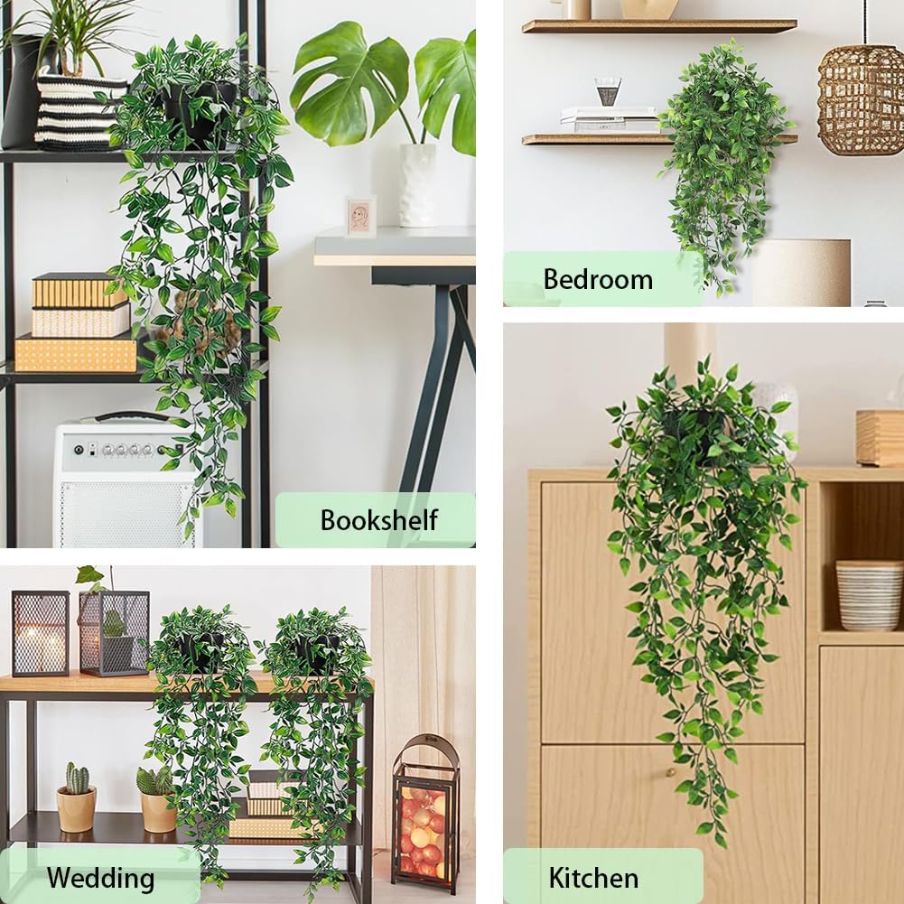 2pcs Fake Hanging Plants, Artificial Hanging Plants with Pot, Artificial Plants Indoor in pots, Greenery Fake Plant Decor, Faux Plant Pots for Wall Home Room Shelf Offices Tabletop Bathroom Decor - Image 5