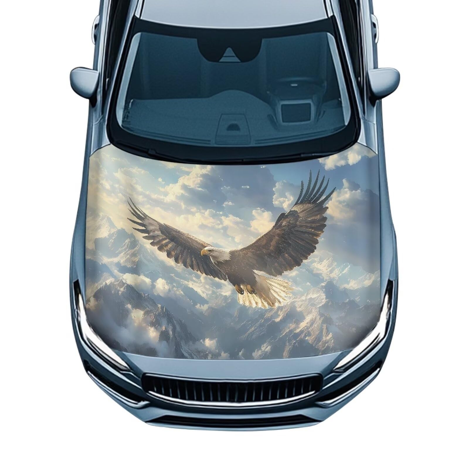 Car Hood Cover Protector,Polyester Easy Installation Car Hood Wrap Blanket,Automotive Exterior Accessories for Most Sedan Small SUV Truck Black Eagle Print Design