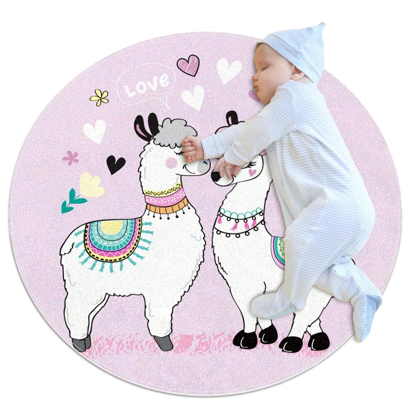 Tapis rond alpaga antidérapant JDEZ 100cm lavable pour le confort du salon