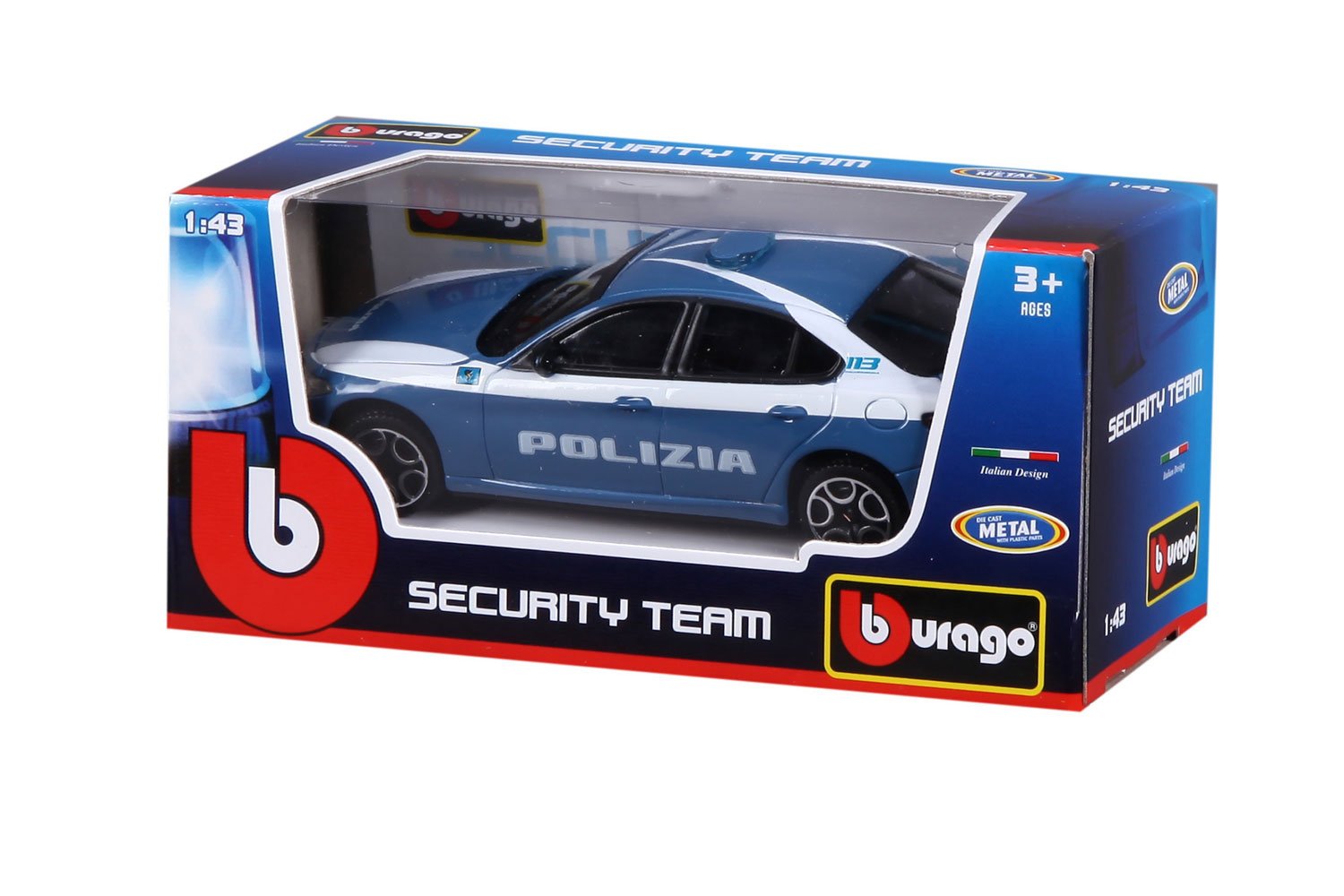 Bburago- Alfa Romeo Giulia Police 1:43, 18-30387