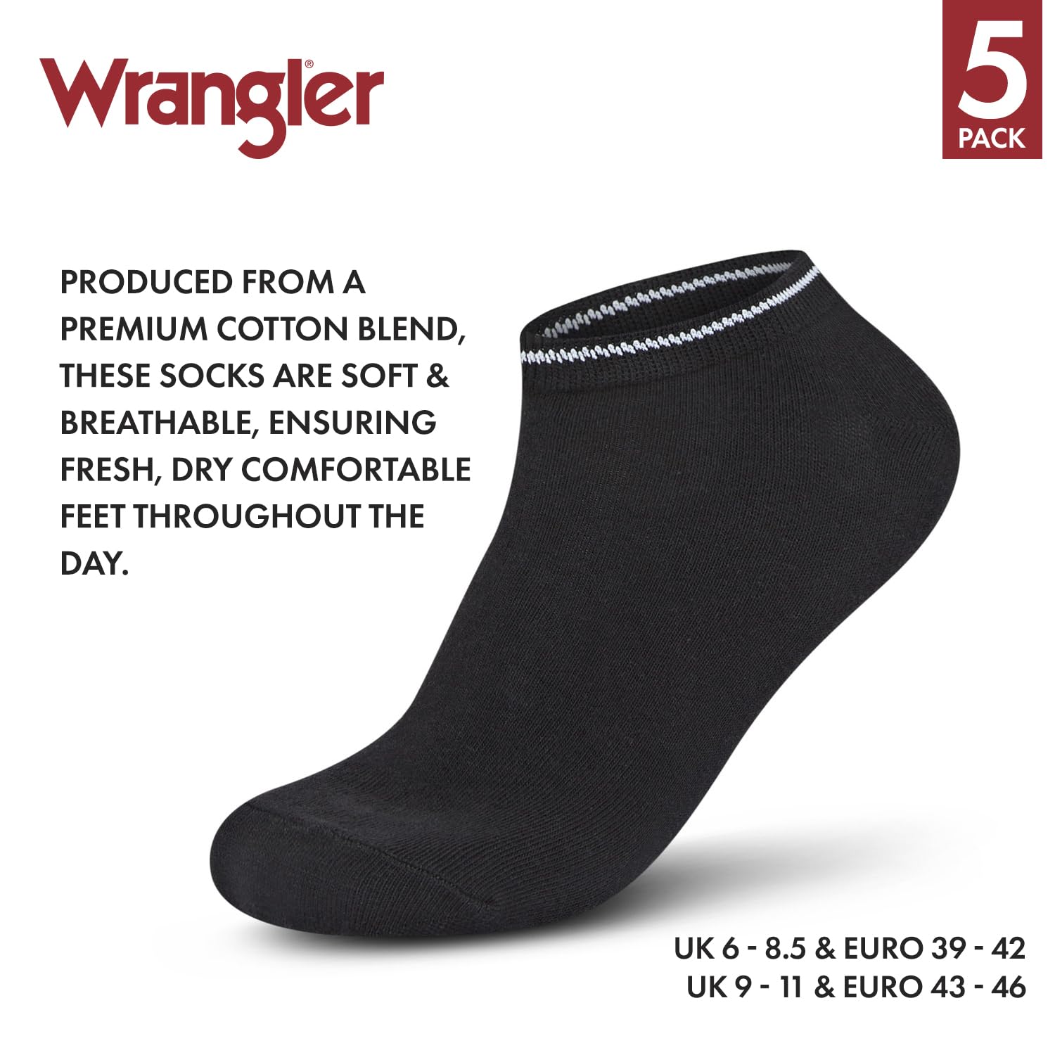 Wrangler Tennent Trainer Liner Socks (5 sztuk) męskie, Czarny/Blanco/Marga Gris, 38-42 EU