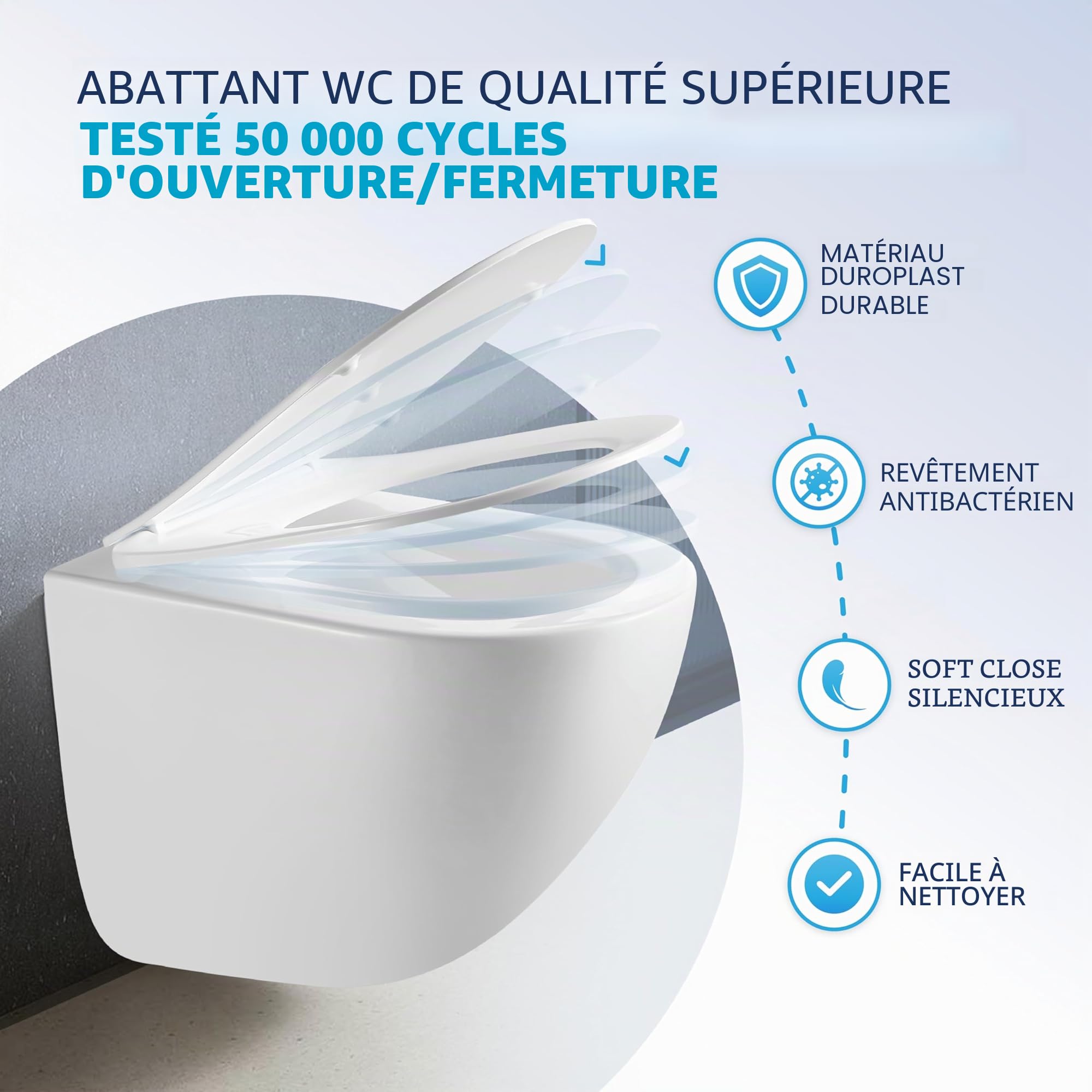 HOGART WC Suspendu avec Base Cachée et Fixations Invisibles, Système de Chasse Tornado Silencieux et Économique 3-4,5 L, Cuvette Céramique Facile à Nettoyer, Abattant Soft-Close, Gain de Place