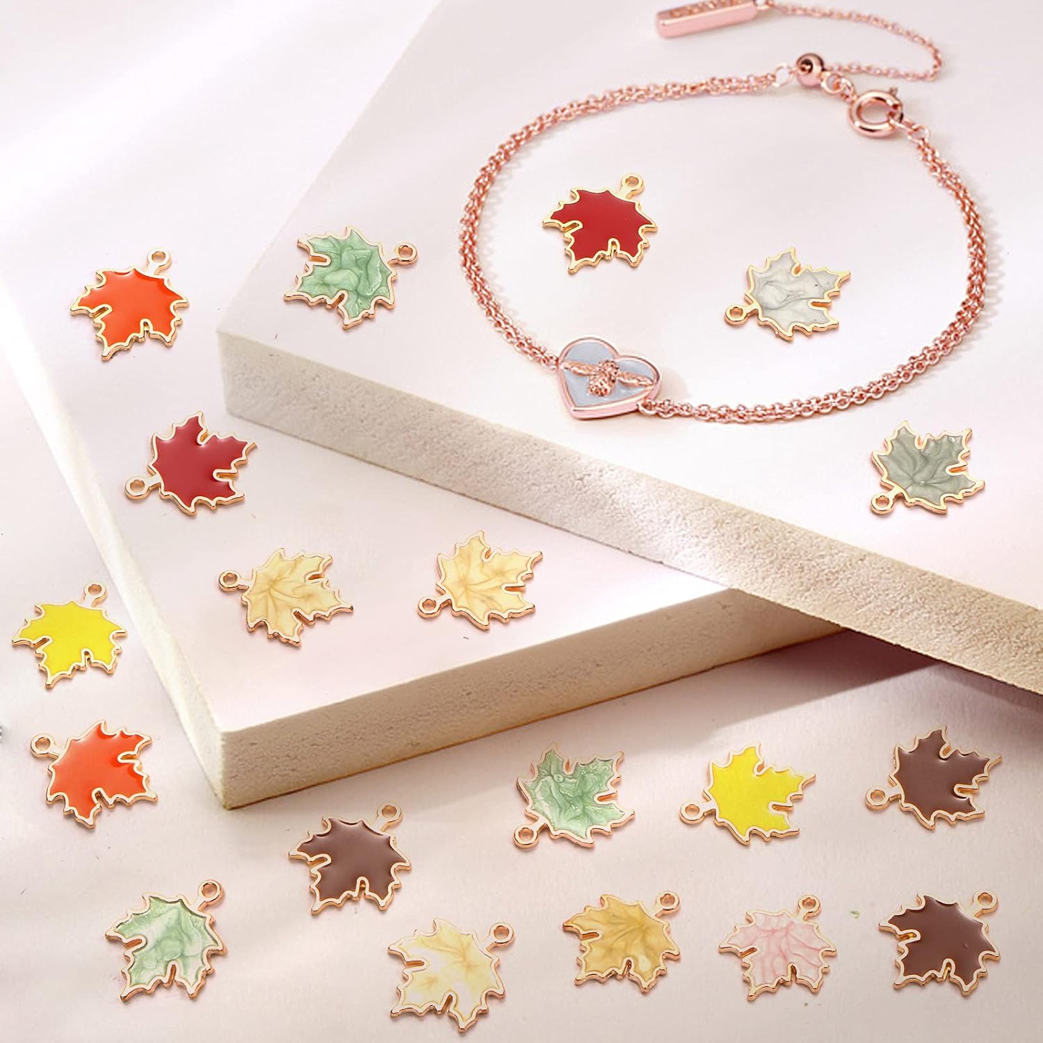 64 Pieces Fall Maple Leaf Charm Pendants for Thanksgiving Necklace Bracelets Earring Keychain Making Autumn Maple Leaf Designs for DIY Craft Jewelry Making Accessory, M-31 - Image 3