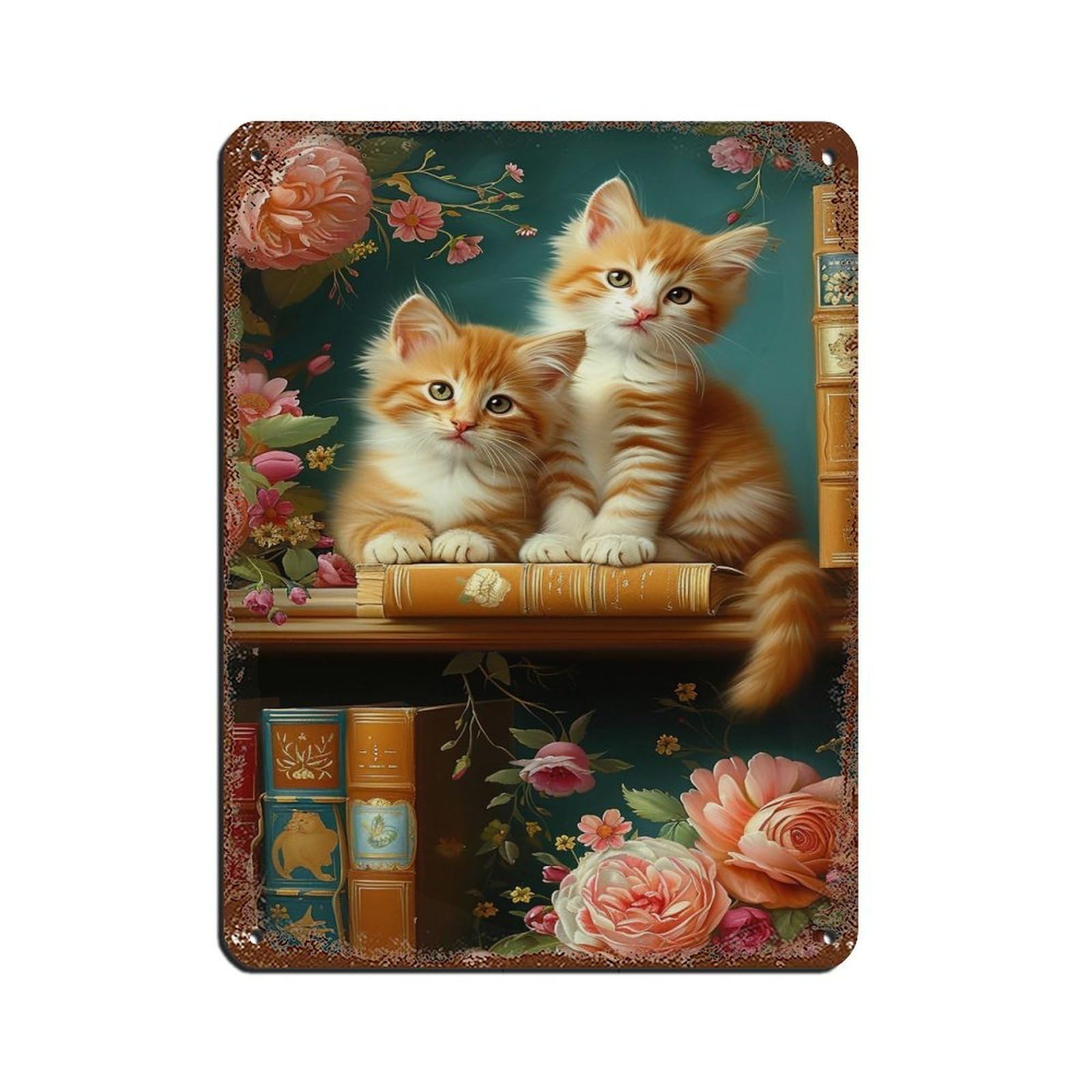 Cottage Kitten Oil Painting Poster Retro Poster Metal Tin Sign Chic Art Retro Iron Painting Bar People Cave Cafe Family Garage Poster Wall Decoration 12x16inch(30x40cm)