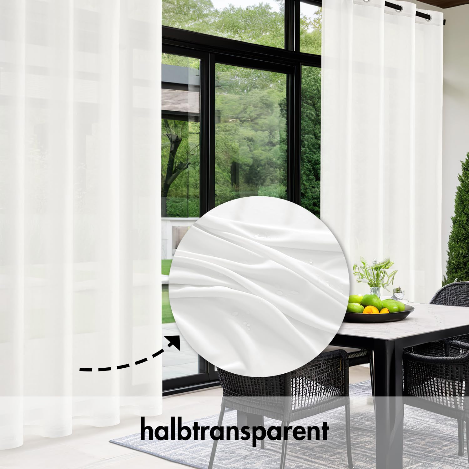 MIULEE Outdoor Vorhang Transparent Wetterfest Außenvorhang mit Ösen Gardinen Voile Wasserdicht Sichtschutz, für Pavillon Terrasse Pergola Balkon Garten, 2er Set, B 132 x H 245cm, Weiß