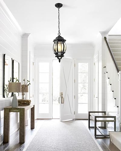 Miniatura 8 de VIANIS Lámpara colgante negra para exteriores, luces colgantes de aluminio para exteriores con impermeable, luces de techo al aire libre para porche