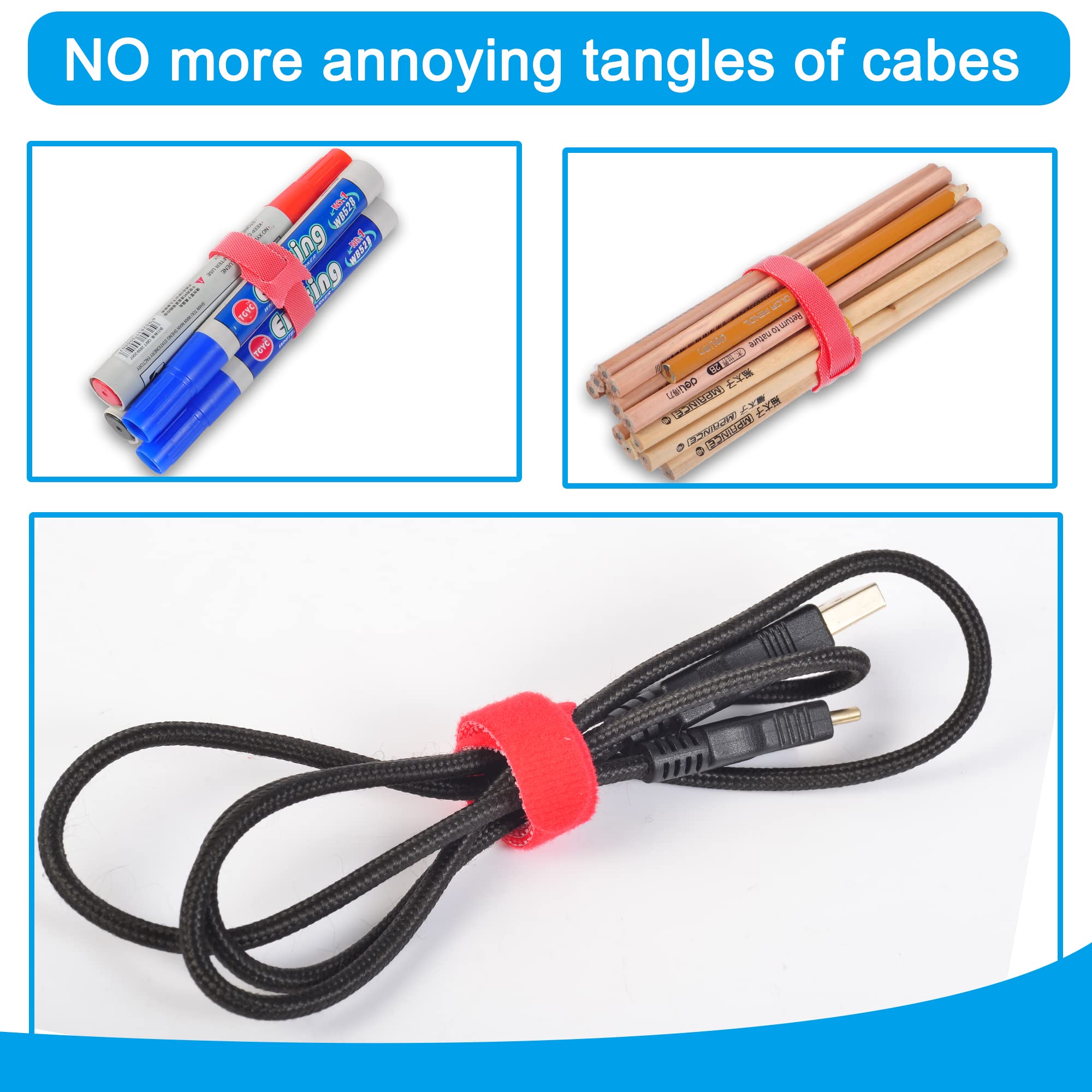 VENGABY 160PCS Reusable Cable Ties Cable Strap, Adjustable Cable Ties Reusable Thin Wire Cord Organization Ties With Hook And Loop, Loop Long Cable