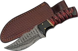 SZCO Supplies 8" Buffalo Horn and Twisted Wood Handle Damascus Steel Upsweep Skinning Knife - SZCO Supplies