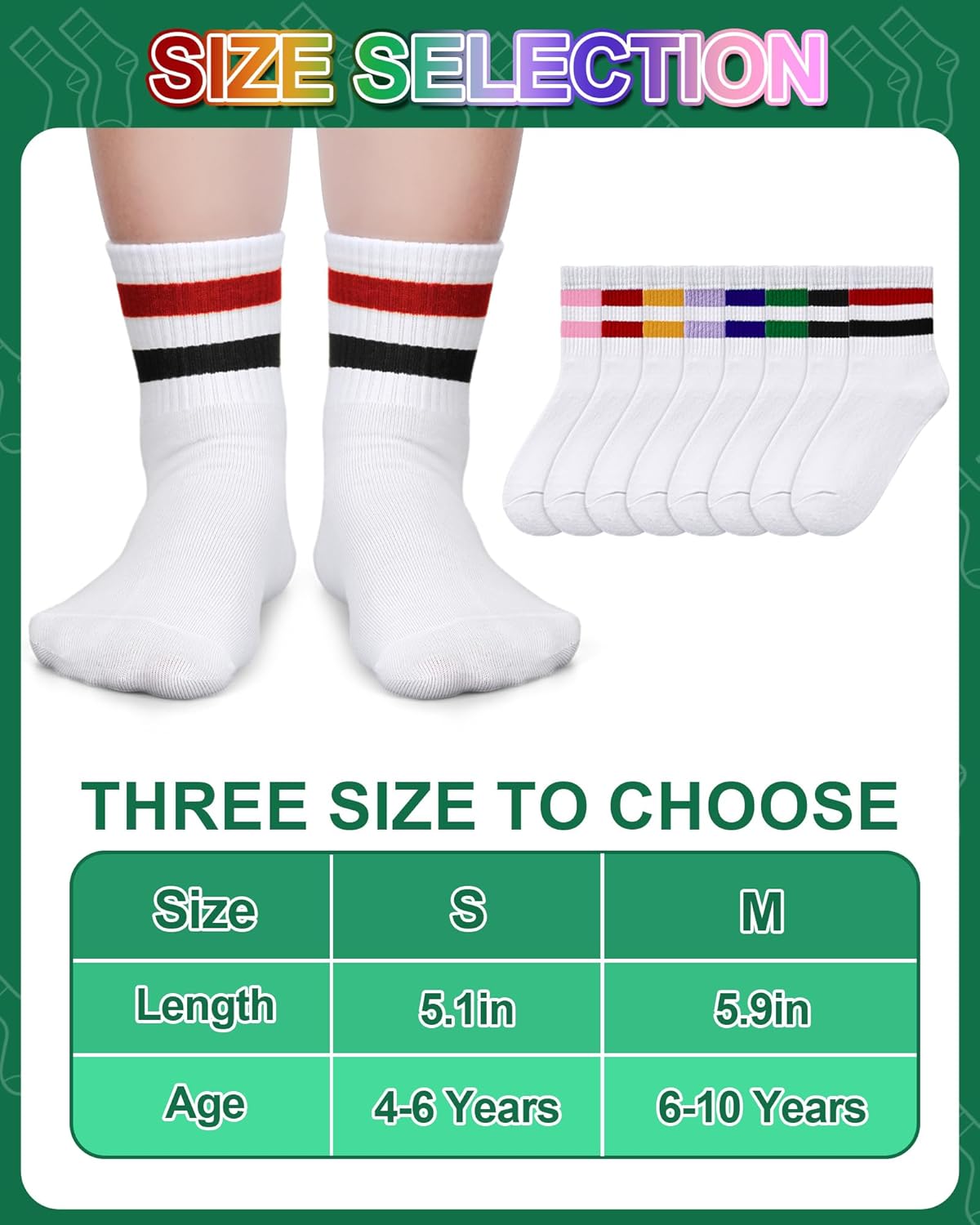 8 Pairs Kids Stripe Socks Cotton Crew Socks Colorful Retro Stripe Athletic Hosiery for School Kids - Image 4