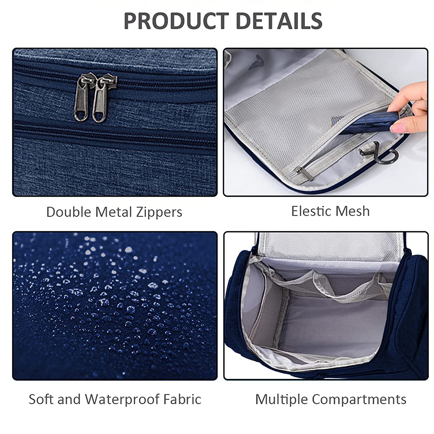 Spefez Cosmetic Bag Double Layer Makeup Bag Organizer for Travelling Polyester Fabric Toiletry Bag and Multiuse for Women and Men,Blue 2