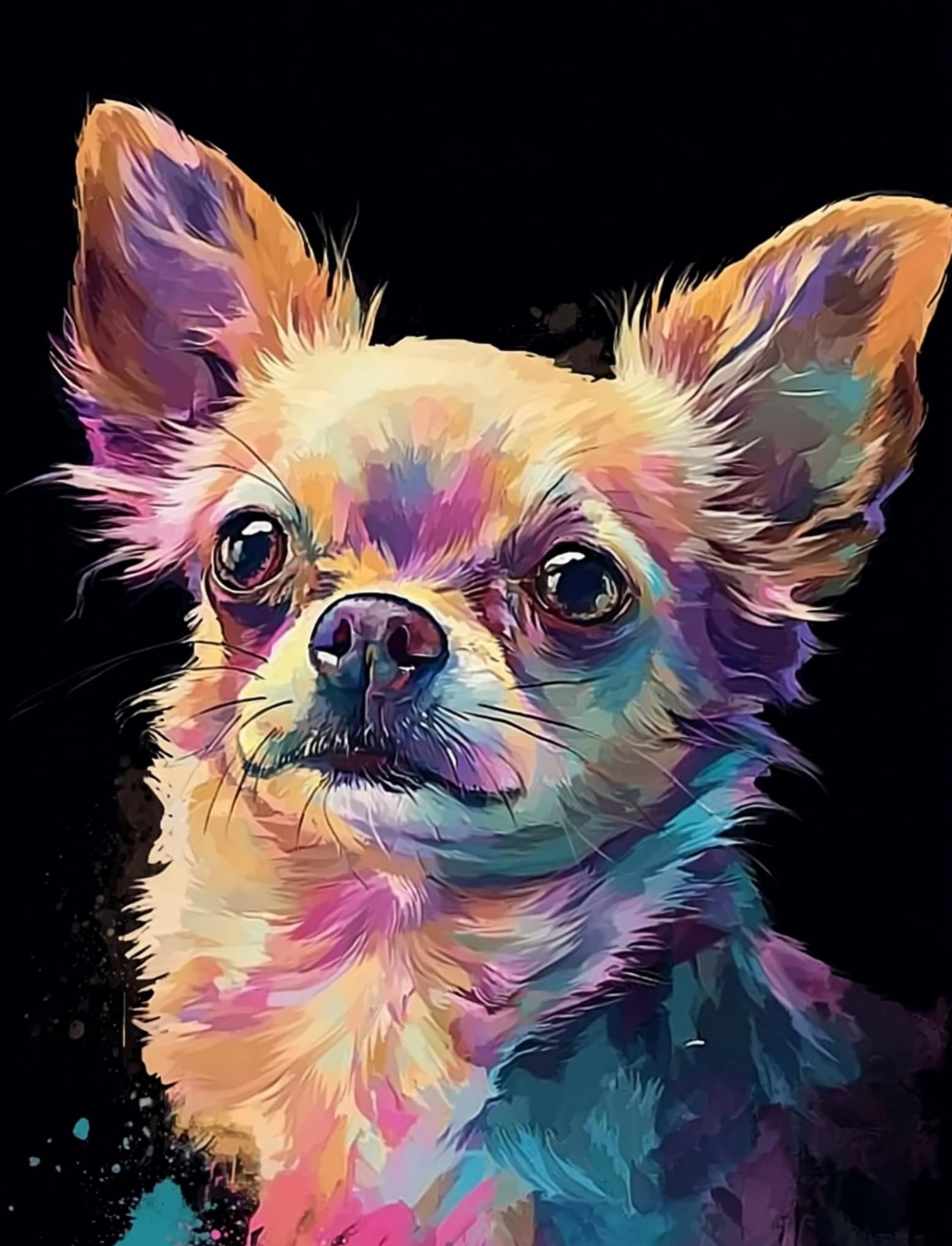 WANGWANGMIAO Paint by Numbers for Adults Rainbow Chihuahua- Painting by Numbers for Beginner,DIY Acrylic Oil Paints Canvas Kits for Home Wall Decor Gifts 16X20 Inch，with Frame