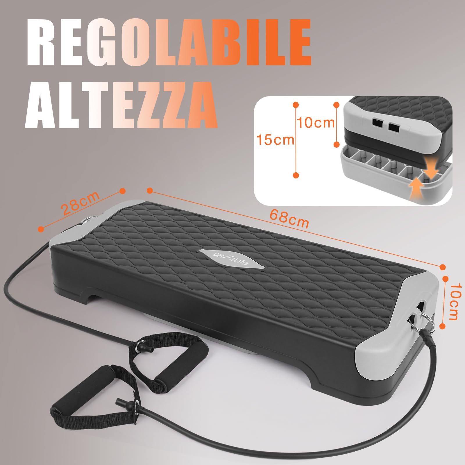 DH FitLife Stepper Fitness da Casa con Allenamento dell’Equilibrio | Pedana Step Regolabile 10/15 cm | Stepper Aerobico e Step Up Board | Piattaforma Step per Allenamento Fitness e Coordinazione