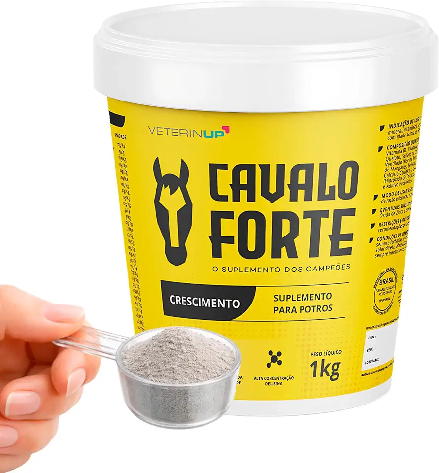 Suplemento Cavalo Forte Crescimento Potros 1KG | Nutrição para Desenvolvimento Ósseo, Massa Muscular e Estrutura | Rico em Lisina, Cálcio e Minerais Essenciais | Formulado po Veterinários | VeterinUp