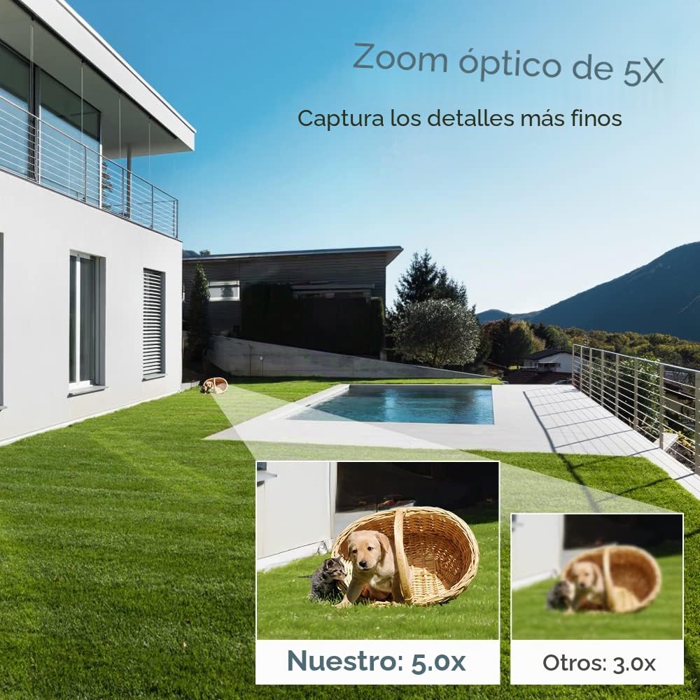 5X Zoom óptico Ctronics Cámara de Vigilancia Exterior WiFi PTZ Cámara de Seguridad 355°Pan / 95°Tilt Cámara IP con Visión Nocturna en Color, Seguimiento Automático, Impermeable IP66 - Blanco