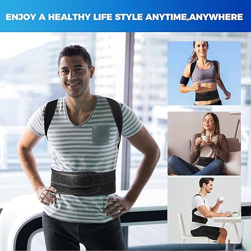 Miniatura 5 de YOII Soporte de espalda para hombres y mujeres, corrector de postura totalmente ajustable para alivio del dolor lumbar, cuello, hombro, enderezador