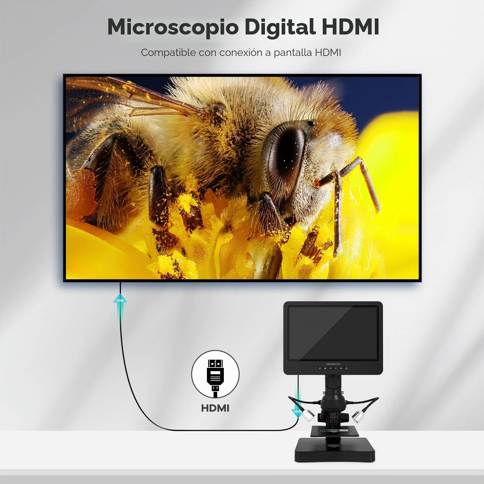 Andonstar AD249S Microscopio Digital HDMI con Pantalla de 10 Pulgadas, microscopio biológico de Tres Lentes 4000X, Kit de microscopio de Monedas para niños y Adultos, grabación de Foto/Video