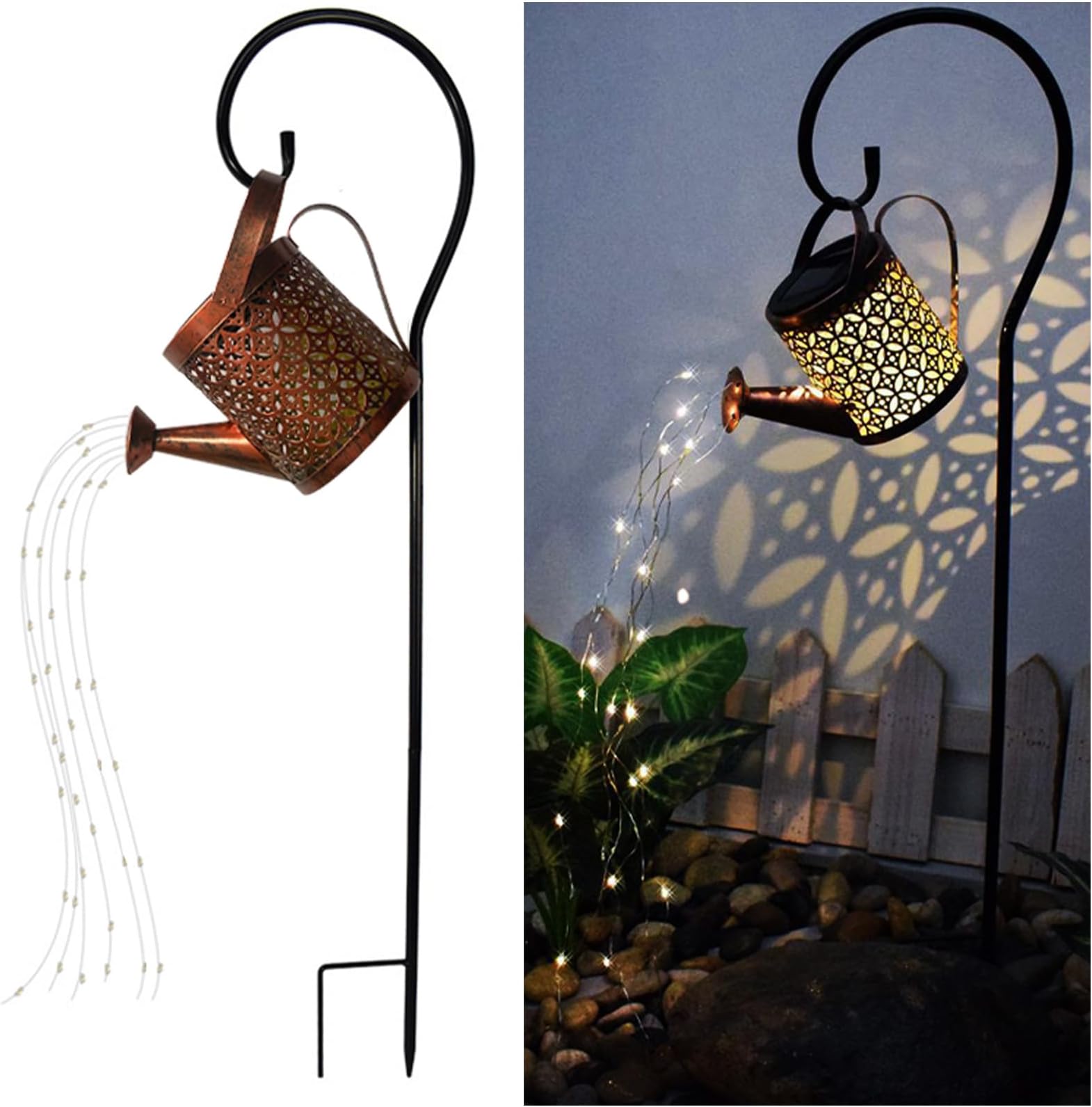 Merrytech Solar Lanterns Outdoor Waterproof,Metal Watering Can Sun Garden Decor,Hanging Solar Lights Yard Art,Outside Patio Decorations Gardening Birthday Gifts for Mom Grandma Women, with Hook, Large