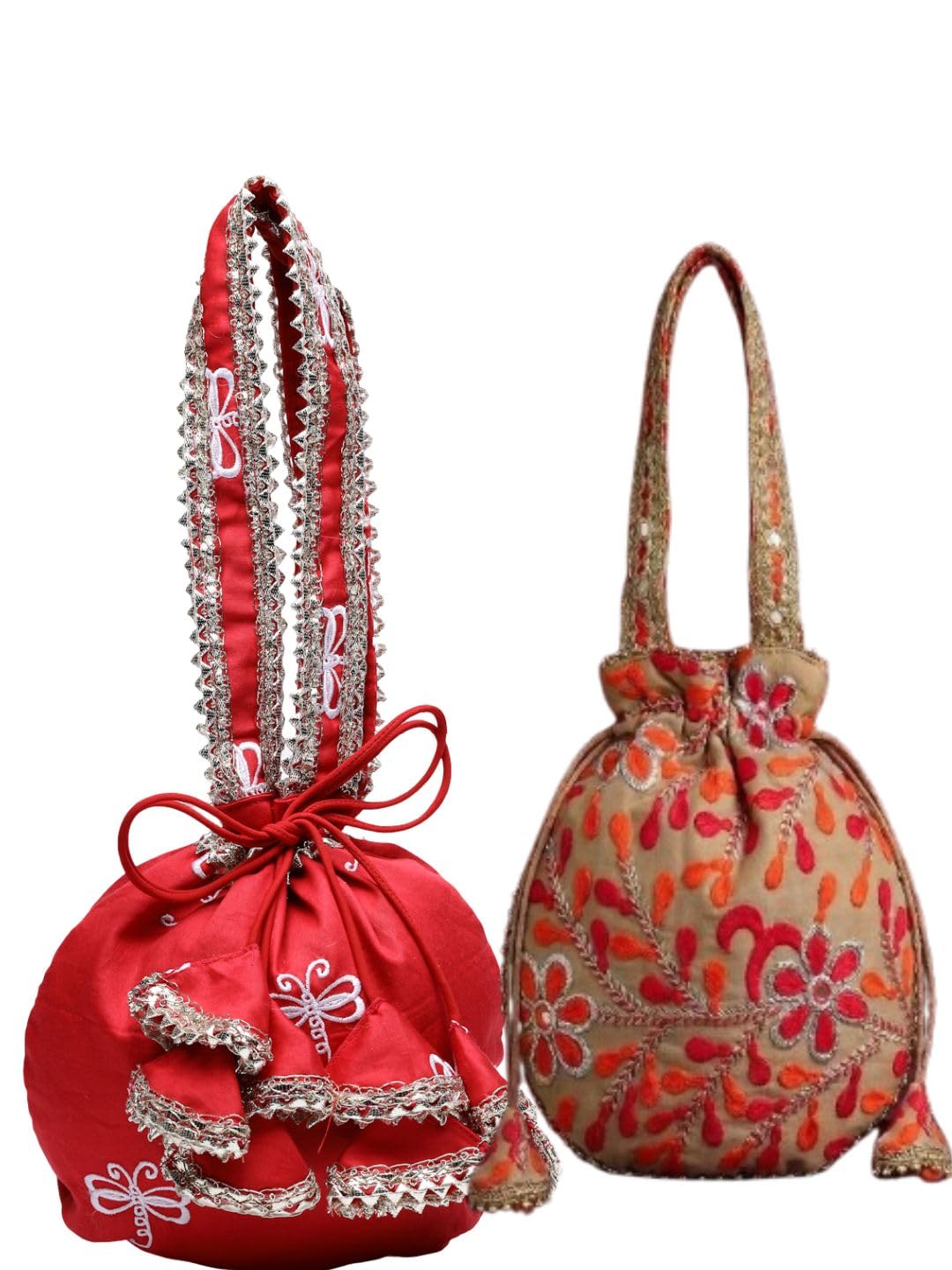 Women Pack of 2 Potli Bag - Multicolor(Red & Orange)-image-1