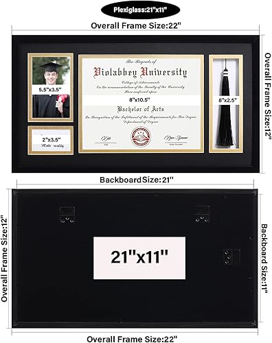 Miniatura 2 de VIOLABBEY Marco de diploma negro mate con soporte de borla para documentos de certificados de 8.5 x 11 pulgadas e imágenes de graduación de 4 x 6,
