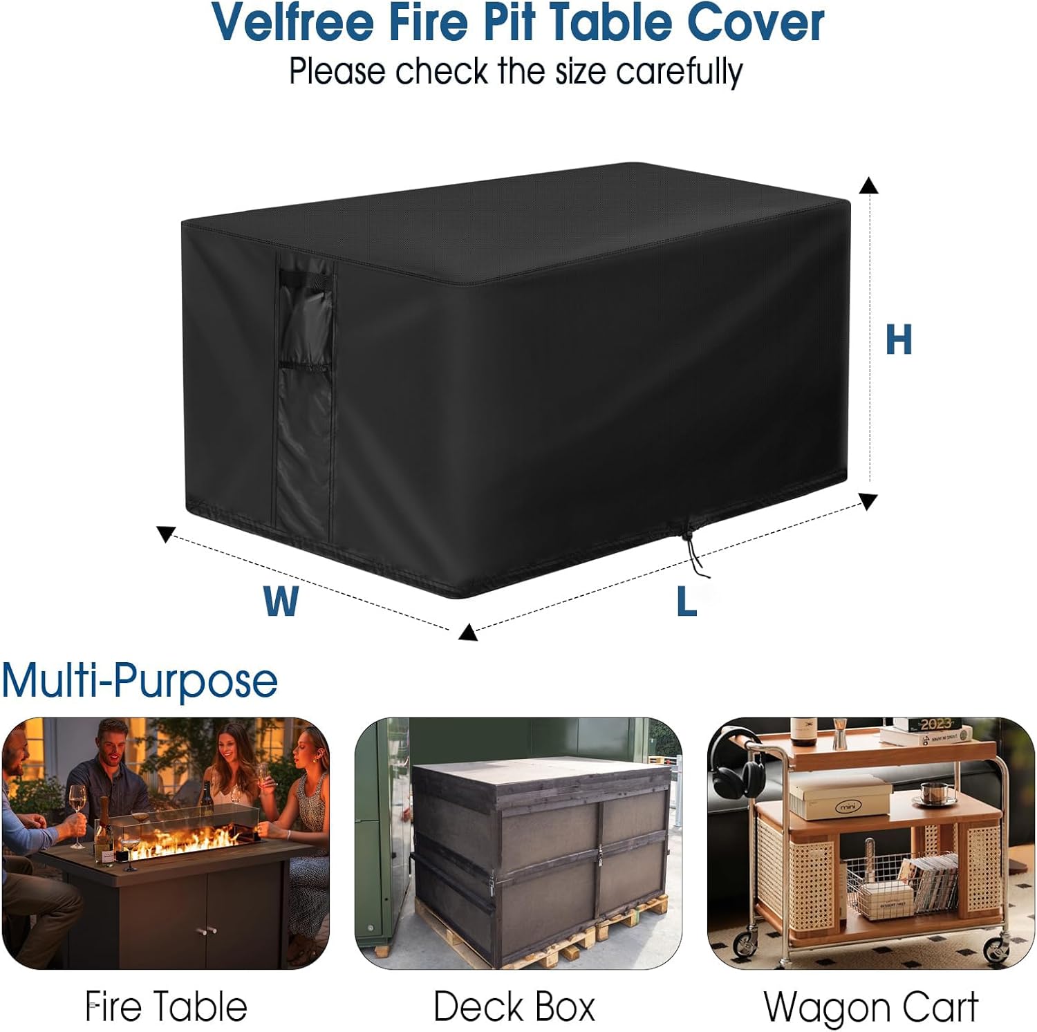 Fire Pit Cover Rectangle,36 Inch Rectangular Firepit Covers,Waterproof Gas Fire Pit Table Cover, Heavy Duty Cover for Outdoor Fireplace/Patio Propane Firepit-36 x 50 x 25 Inch