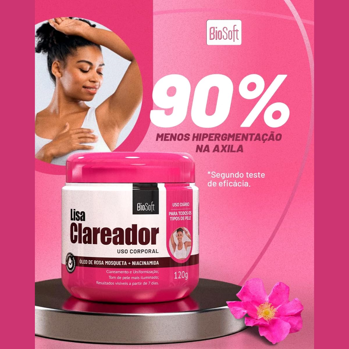 Creme Clareador Corporal Lisa BioSoft Rosa Mosqueta Niacinamida 7