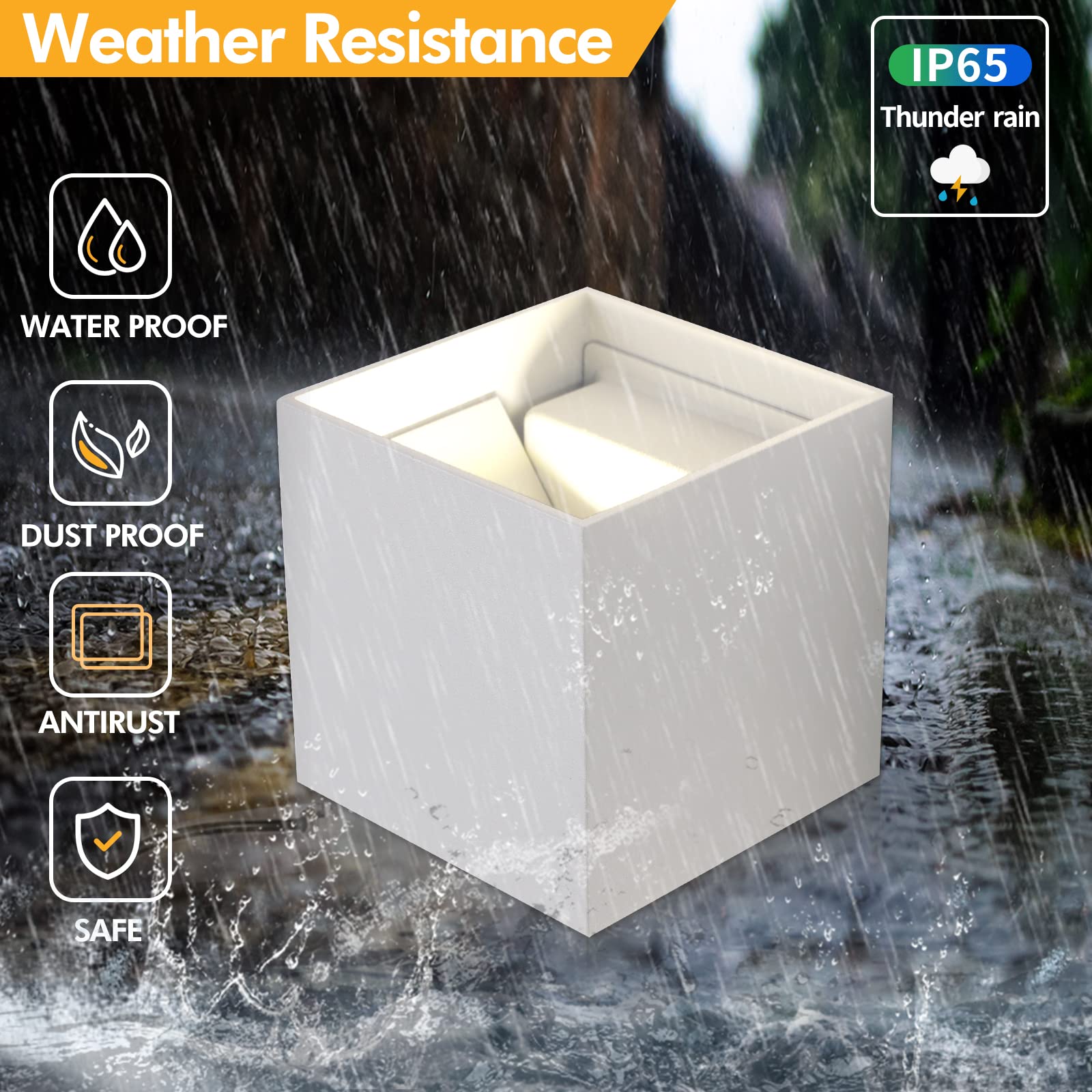 Applique da esterno,Applique da parete interno,Applique led da parete interno Bianco 6W 3000K luce caldo IP65 Impermeabile Applique Esterni Muro Quadrata Angolo del Fascio Regolabile 4 Pezzi