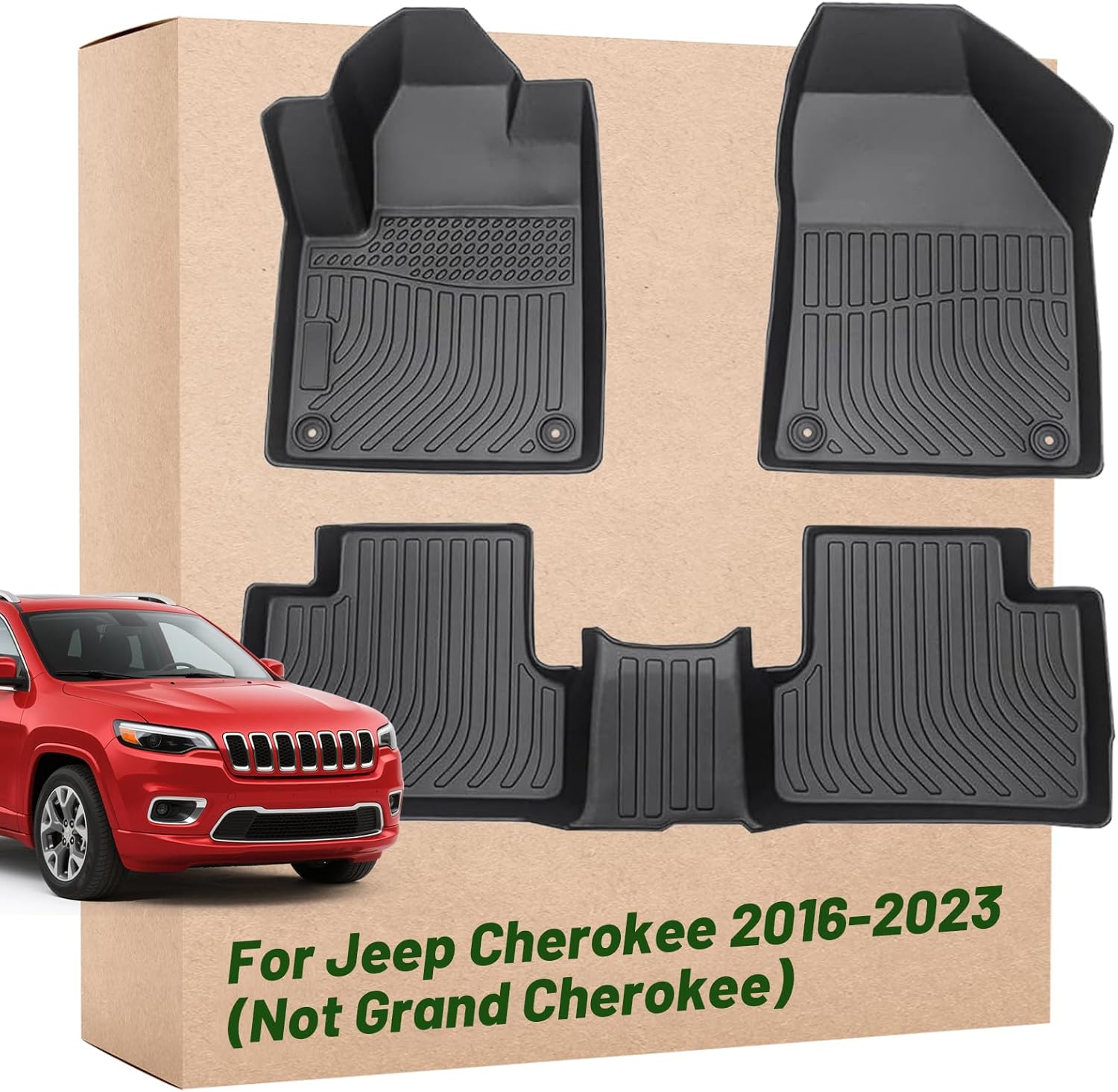 Car Floor Mats Replacement for Jeep Cherokee 2016-2023 (Not for Grand Cherokee) Heavy Duty Liner Custom Fit All Weather Protection Coverage Full Set Accessories Black