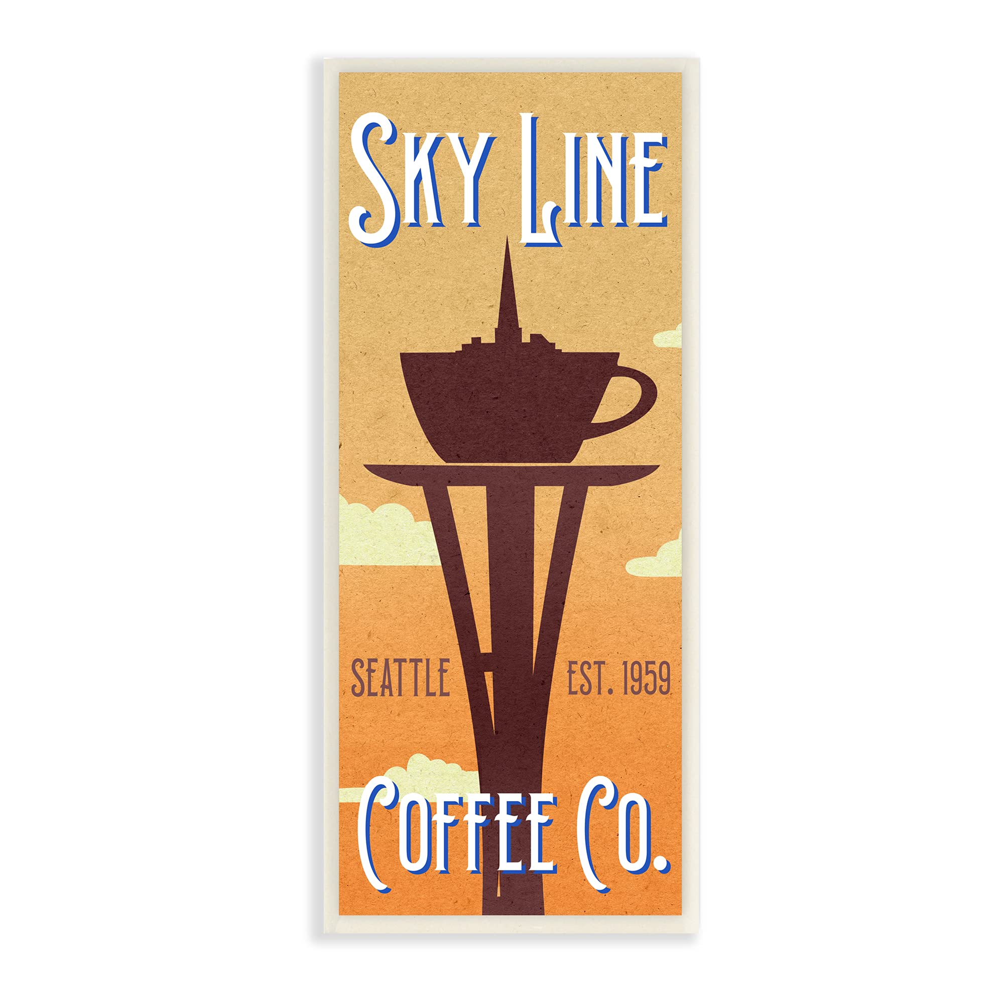 Stupell Industries Sky Line Seattle Coffee Company Cappuccino Saucer Tower, Design by Daphne Polselli Wall Plaque, 7 x 17, Yellow